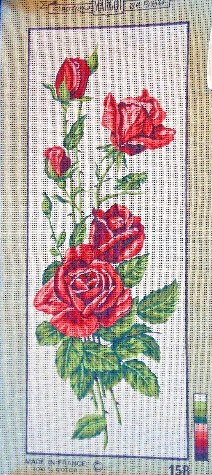 Red Rose Floral Bouquet Margot Creations de Paris Canvas Needlepoint + Yarn Code