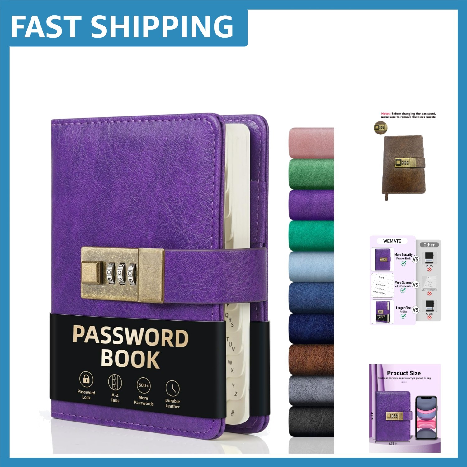 Stylish Lockable Password Book with Alphabetical Tabs - 5x8 Inch Convenience