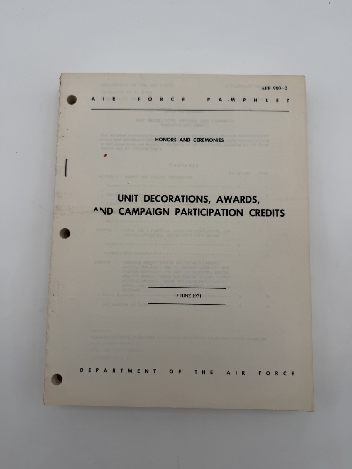 1971 Air Force Awards Campaign Participation Credits AFP 900-2 Reference