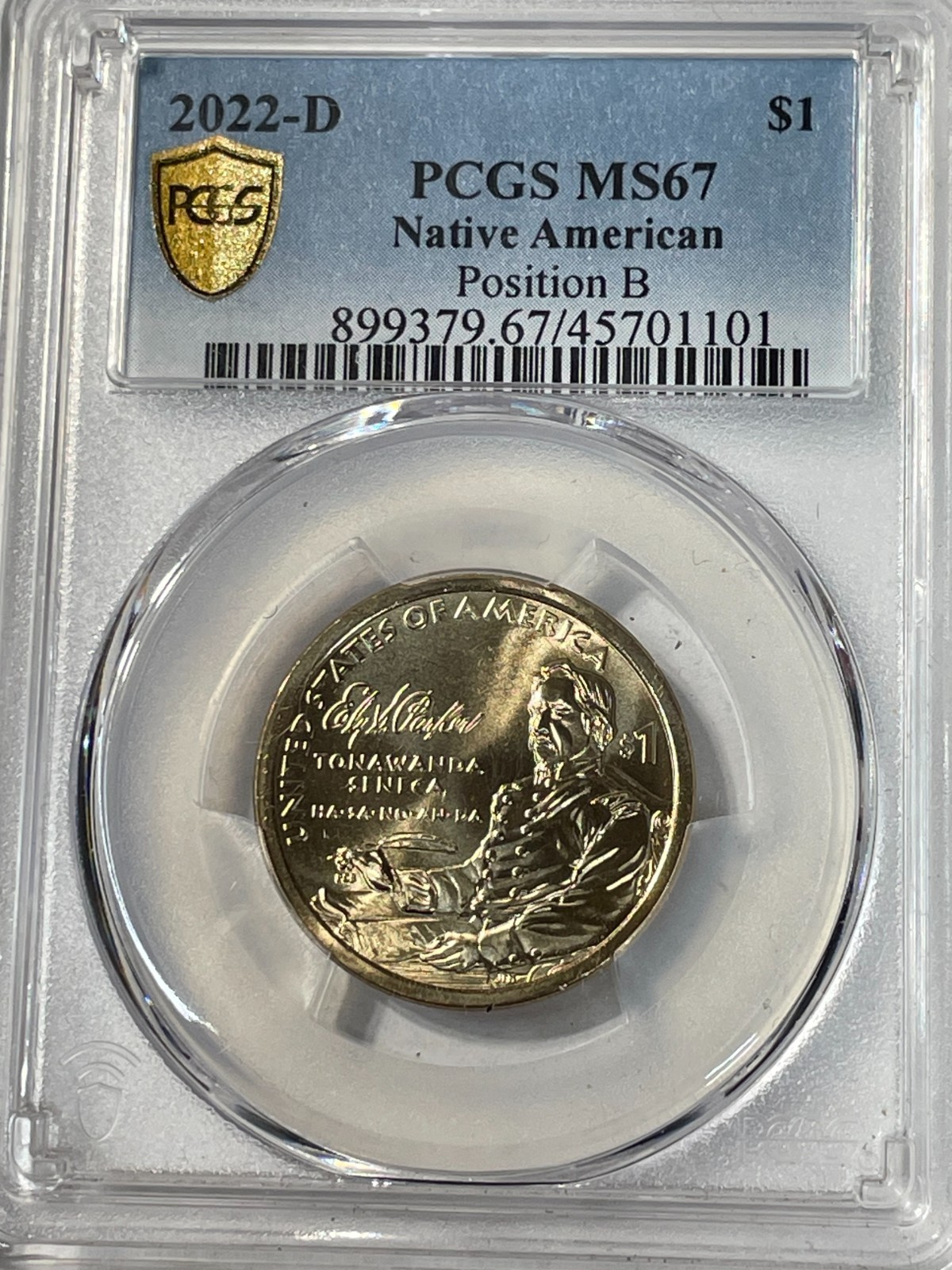2022 D Native Sacagawea Dollar $1 PCGS MS67 Position B Gold Shield Label