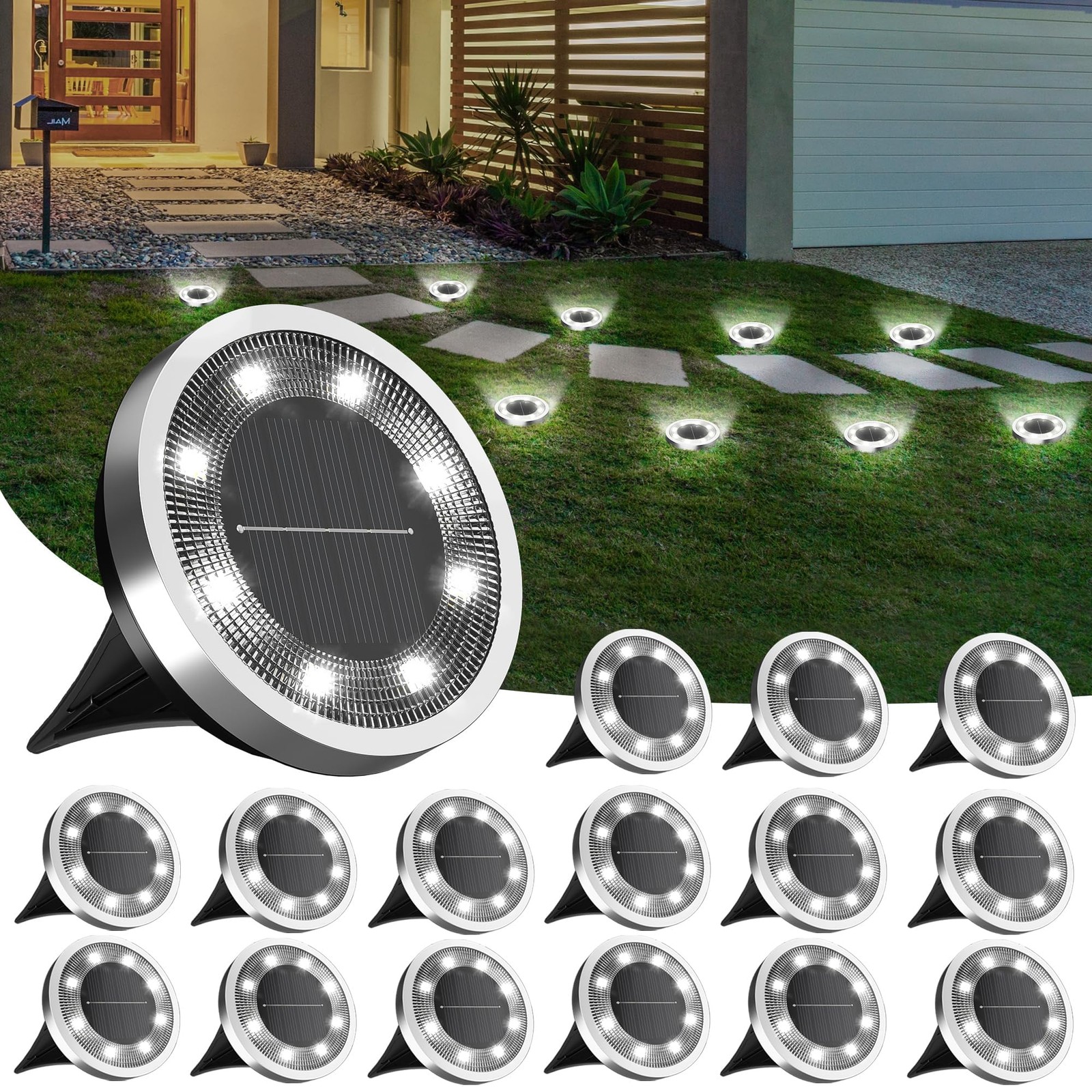 INCX Solar Ground Lights,16 Pack Lights Outdoor 16 pack, Cold