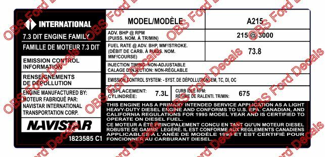 ENGINE Emissions Decal International 7.3L 6.0L Powerstroke Truck 1994-2006