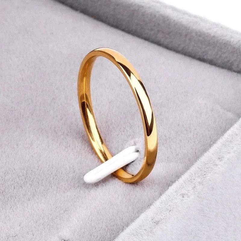 Gold Tone Stainless Steel Wedding Ring Women Smooth Classic Band Accent Jewelry