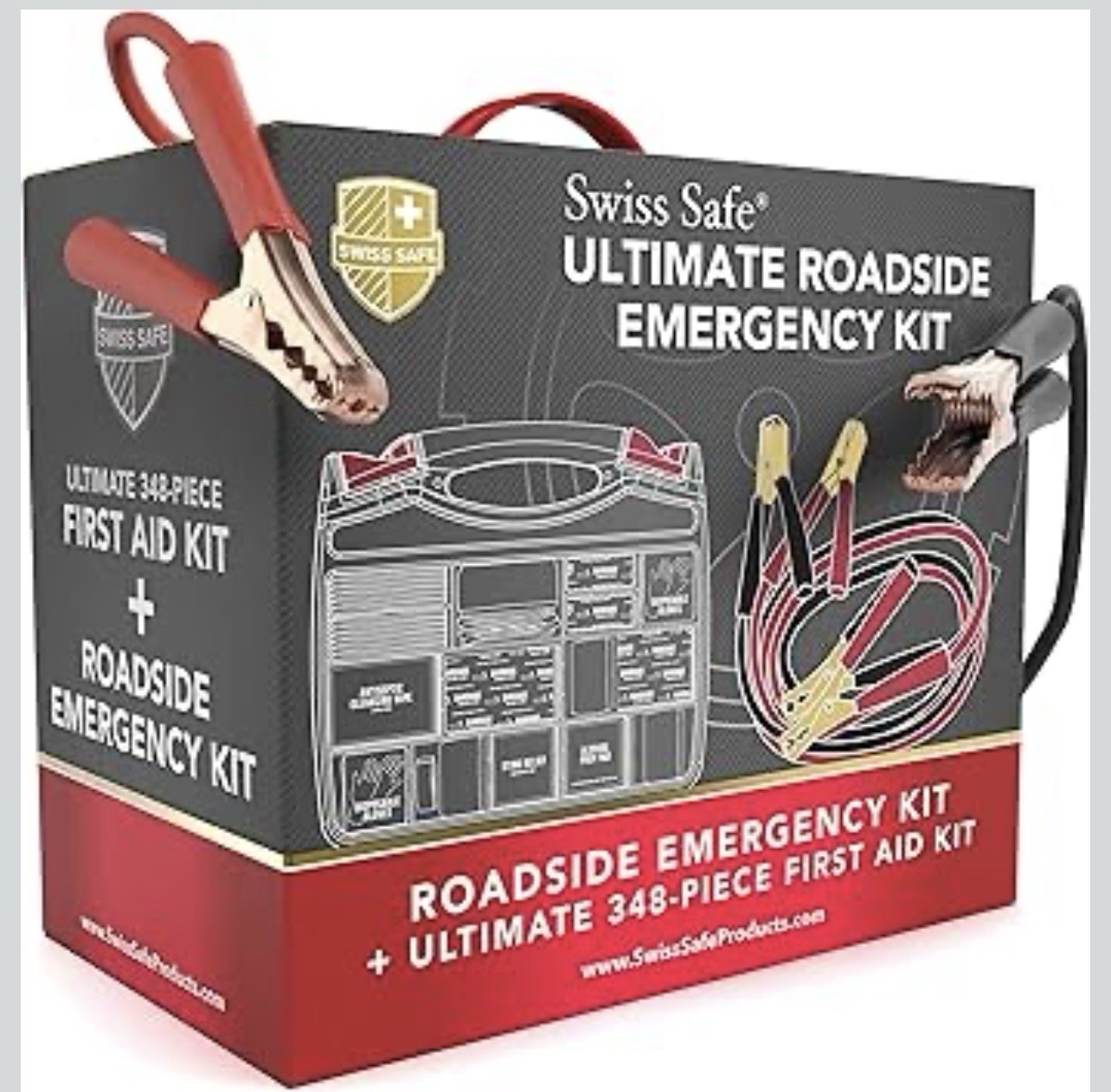Swiss Safe 2-in-1 Car Emergency Kit 12-FT Heavy-Duty Jumper Cables 378-Piece Set