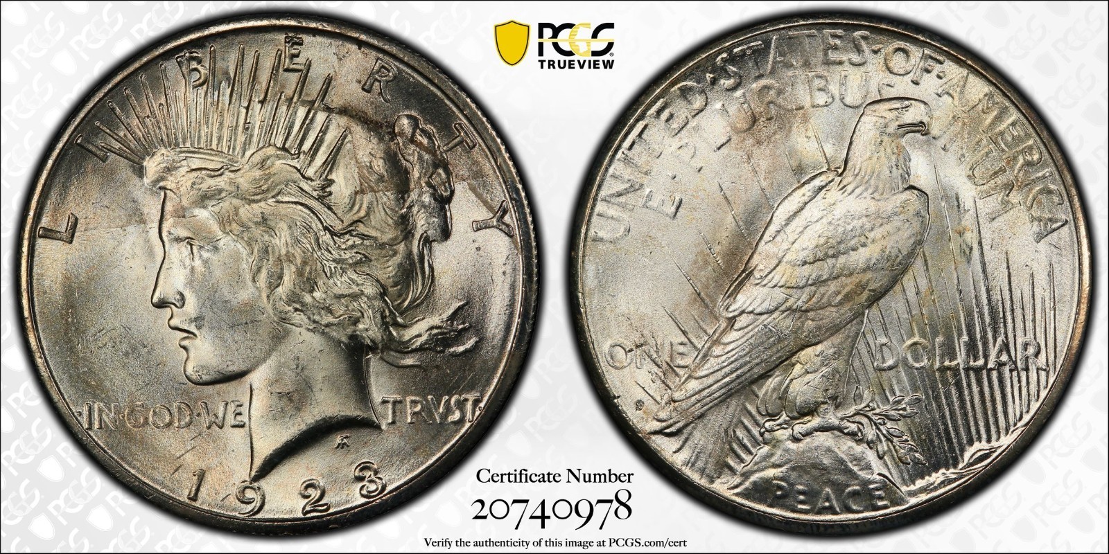 1923-S PCGS MS63 Top 50 VAM-1C Pitted Reverse Peace Dollar with Gold Shield