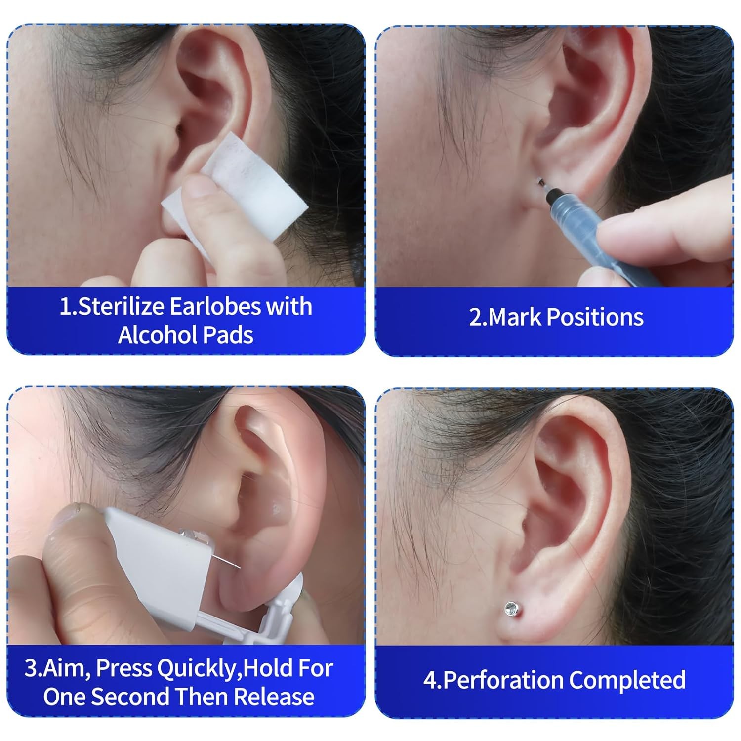 Safety Ear Piercing Kit,Disposable Self Kit With 2pc Gun,4...