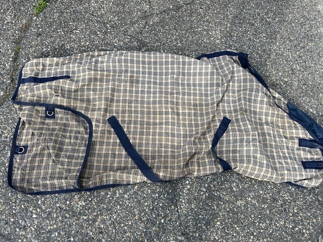 SCHNEIDERS Dura~Tech Stable SHEET Horse 80" Plaid Tan, Black and Blue VGC