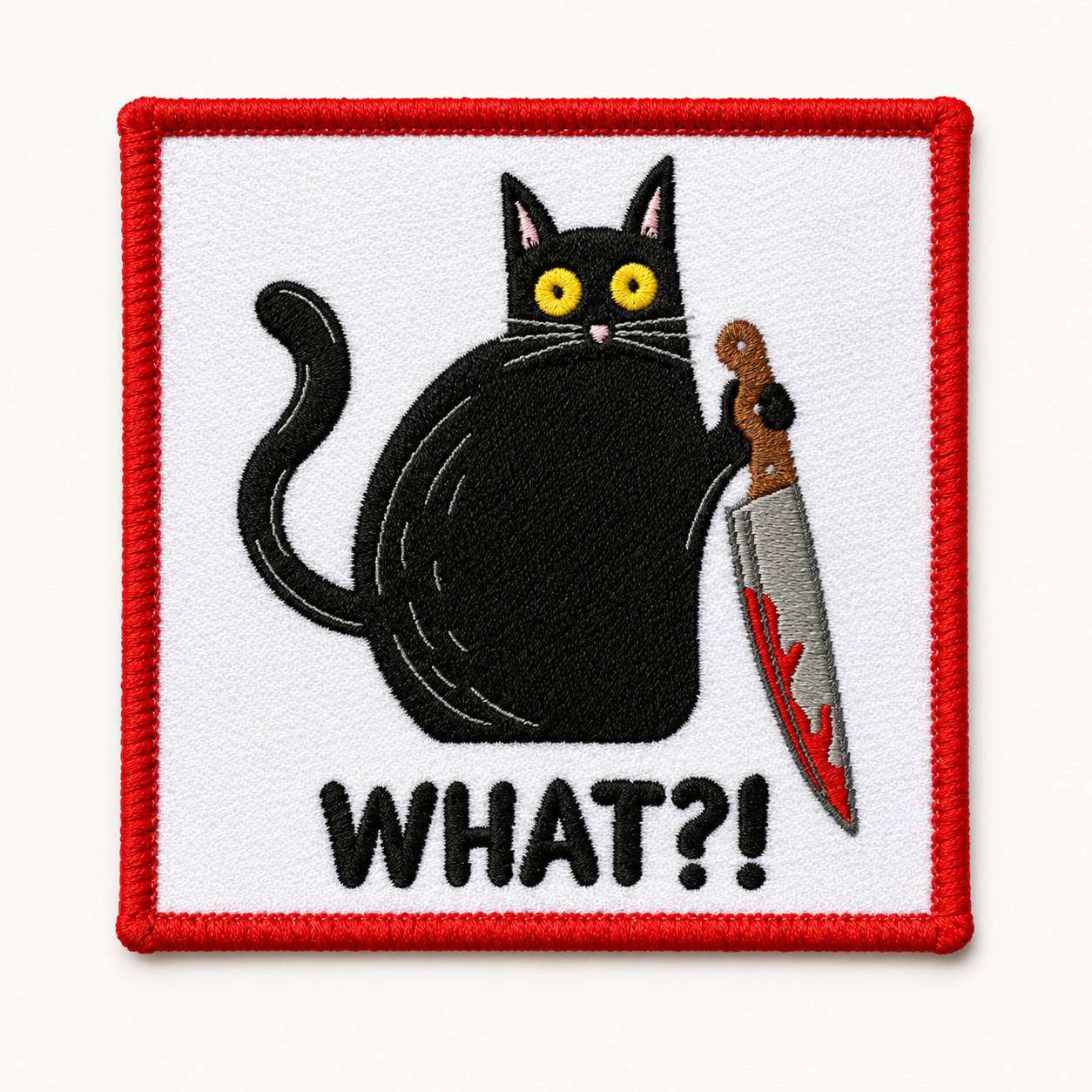 Naughty What Cat with Bloody Knife 3 Inch Iron-On Funny Patch