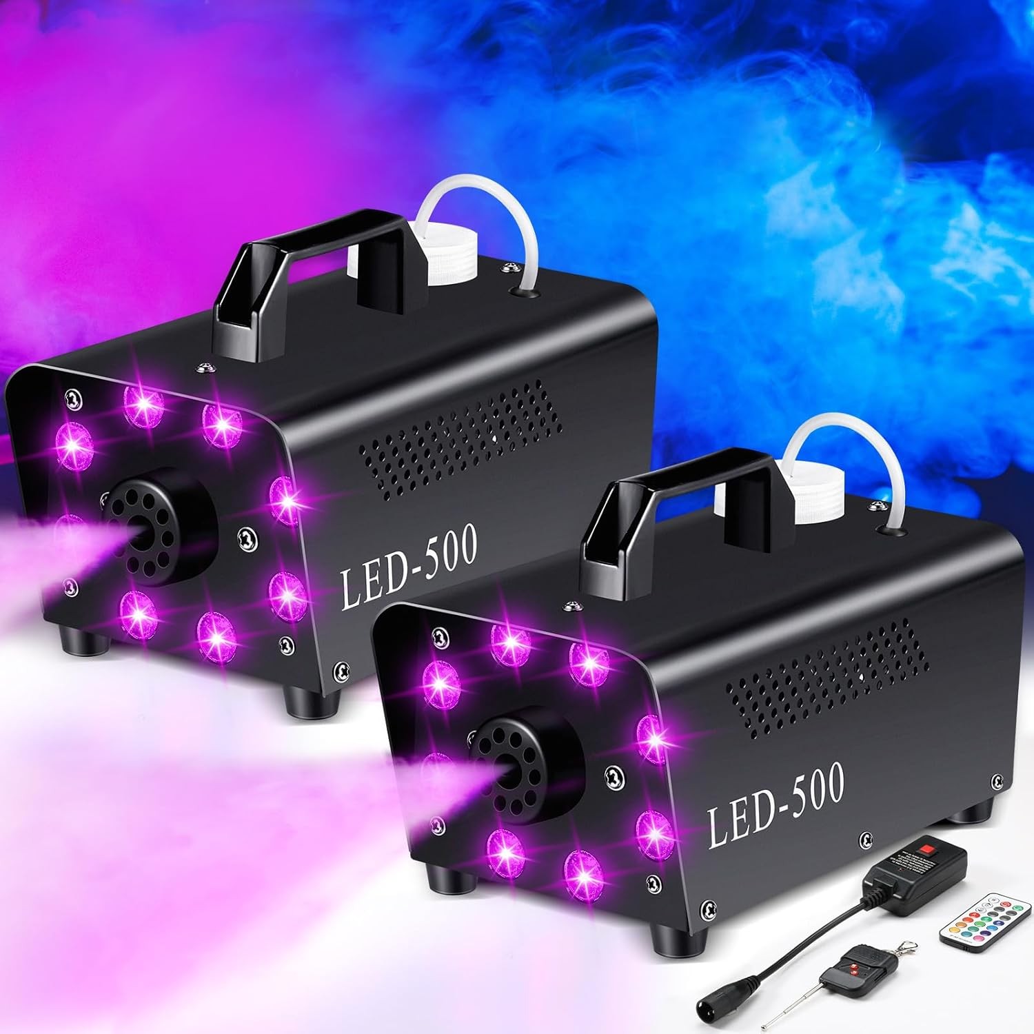 2X 500W Smoke Machine Fog Machine with 13 Colorful LED Lights Effect 2000CFM Fog