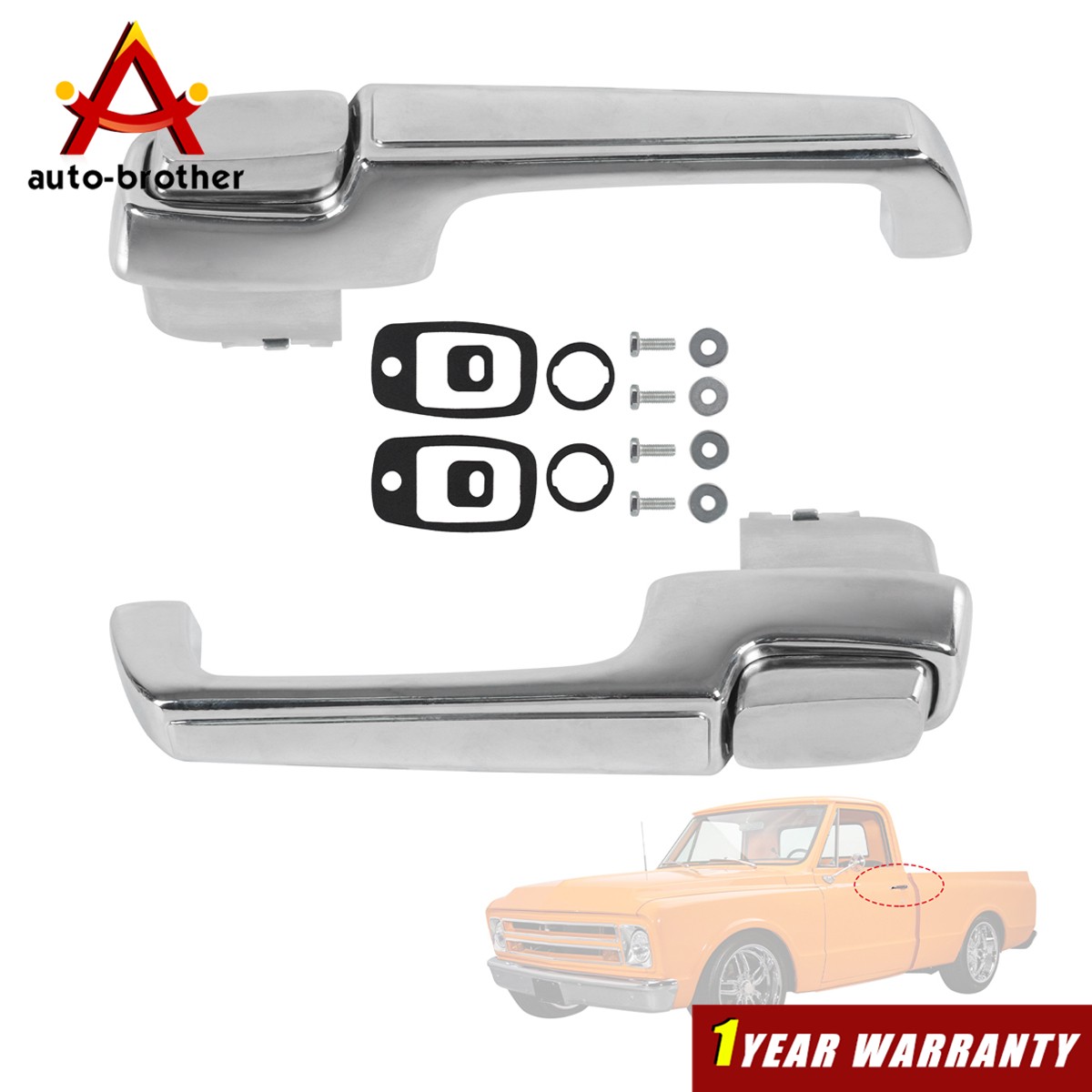 Metal Outside Door Handles Pair Compatible with 1967-1972 Chevy C10 C20 C30