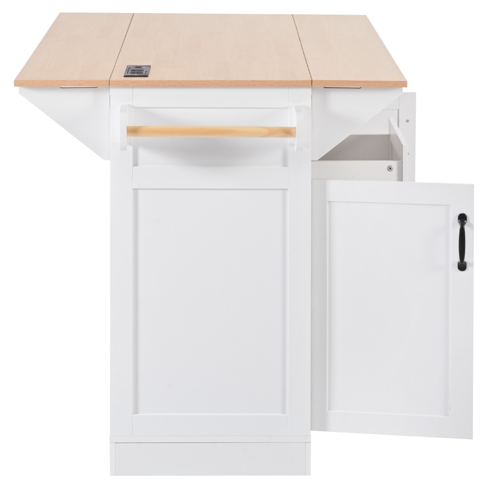 White 55.7'' Large Kitchen Island 2 Drop Leaf,, Rolling Kitchen Cart 5 Wheels