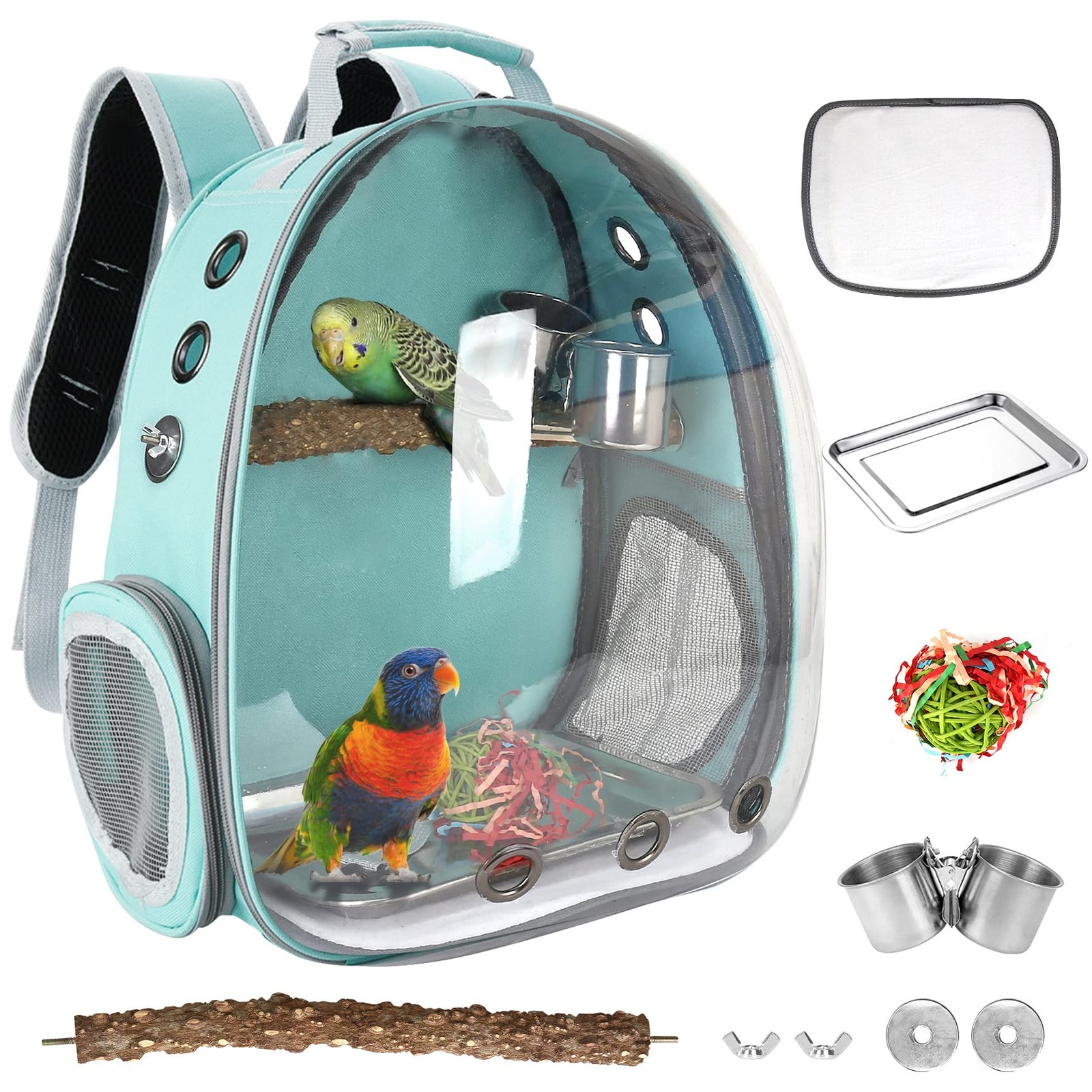 Bird Backpack, Carrier Travel Cage with 15.6"L x 11.0"W x 4.0"H, Green