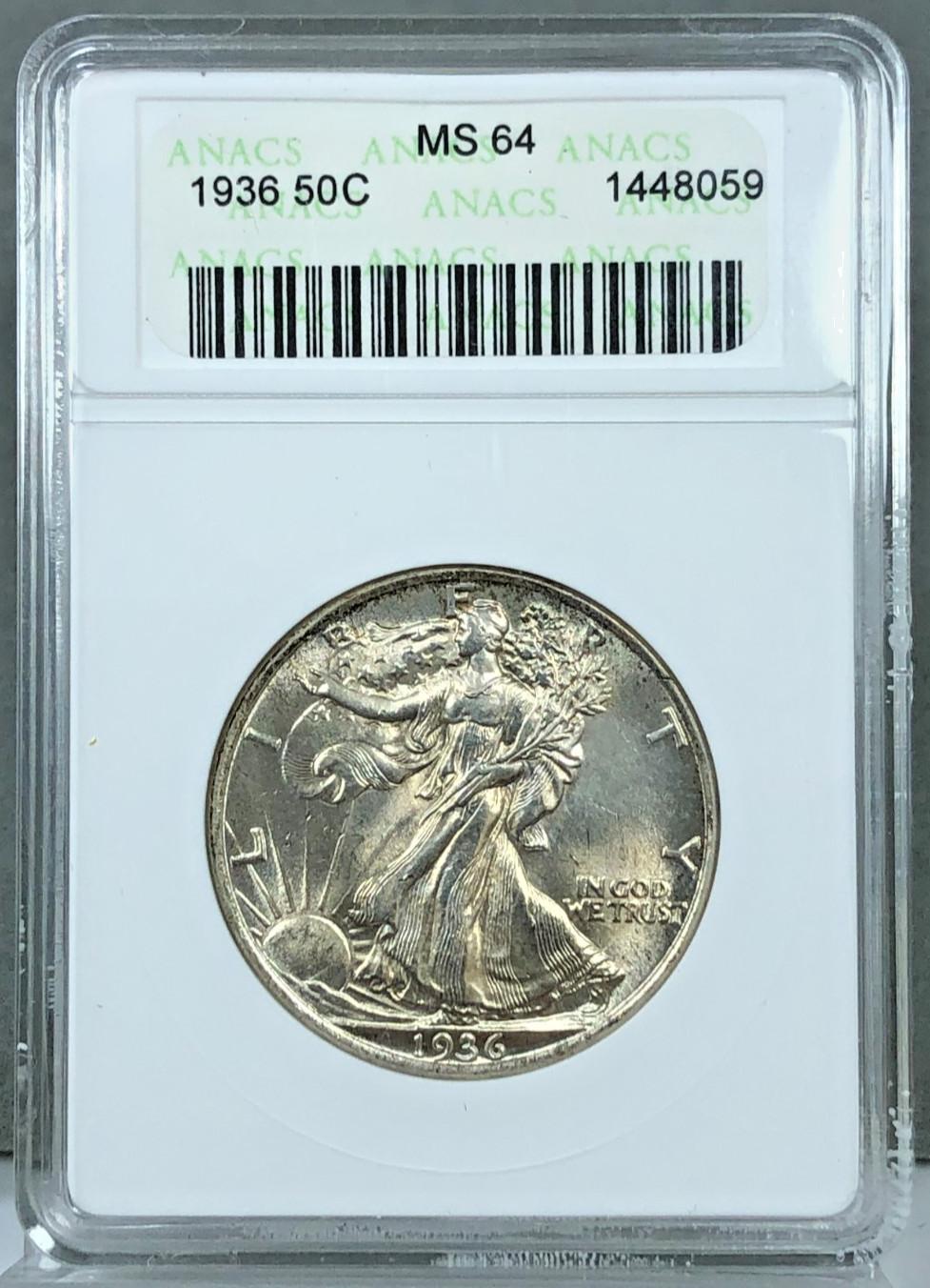 1936 U.S. 50c Walking Liberty Half Dollar ANACS MS64 ~ Old Soap Box Holder