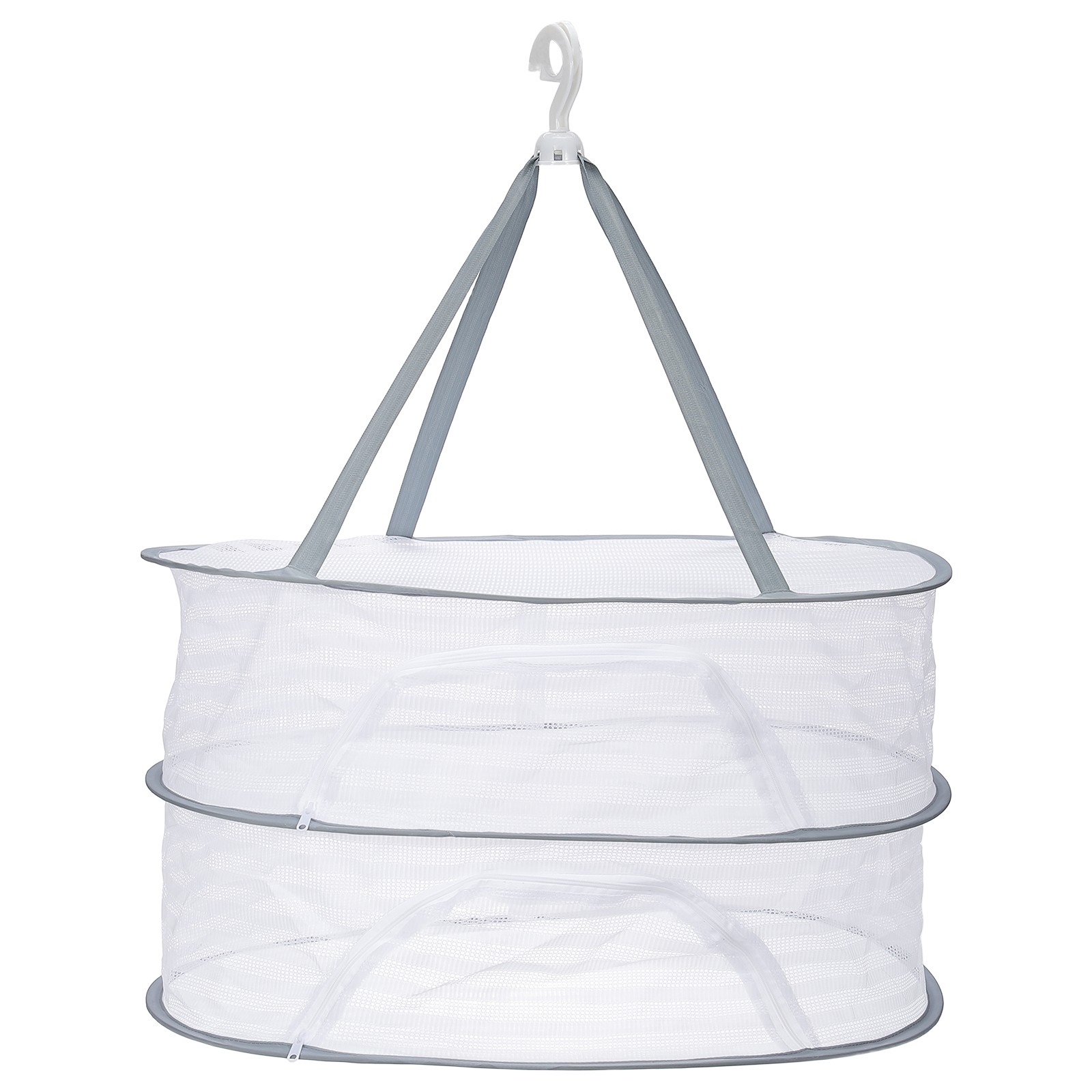 24" Herb Drying Rack Hanging 2 Layer Hanging Mesh Net with Zipper, Grey
