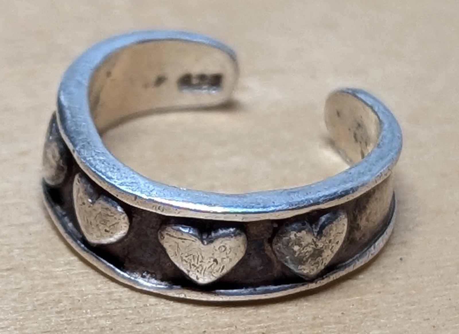 Vintage Sterling Silver Toe Ring 925 Heart Adjustable Size 2 Great Patina Cute