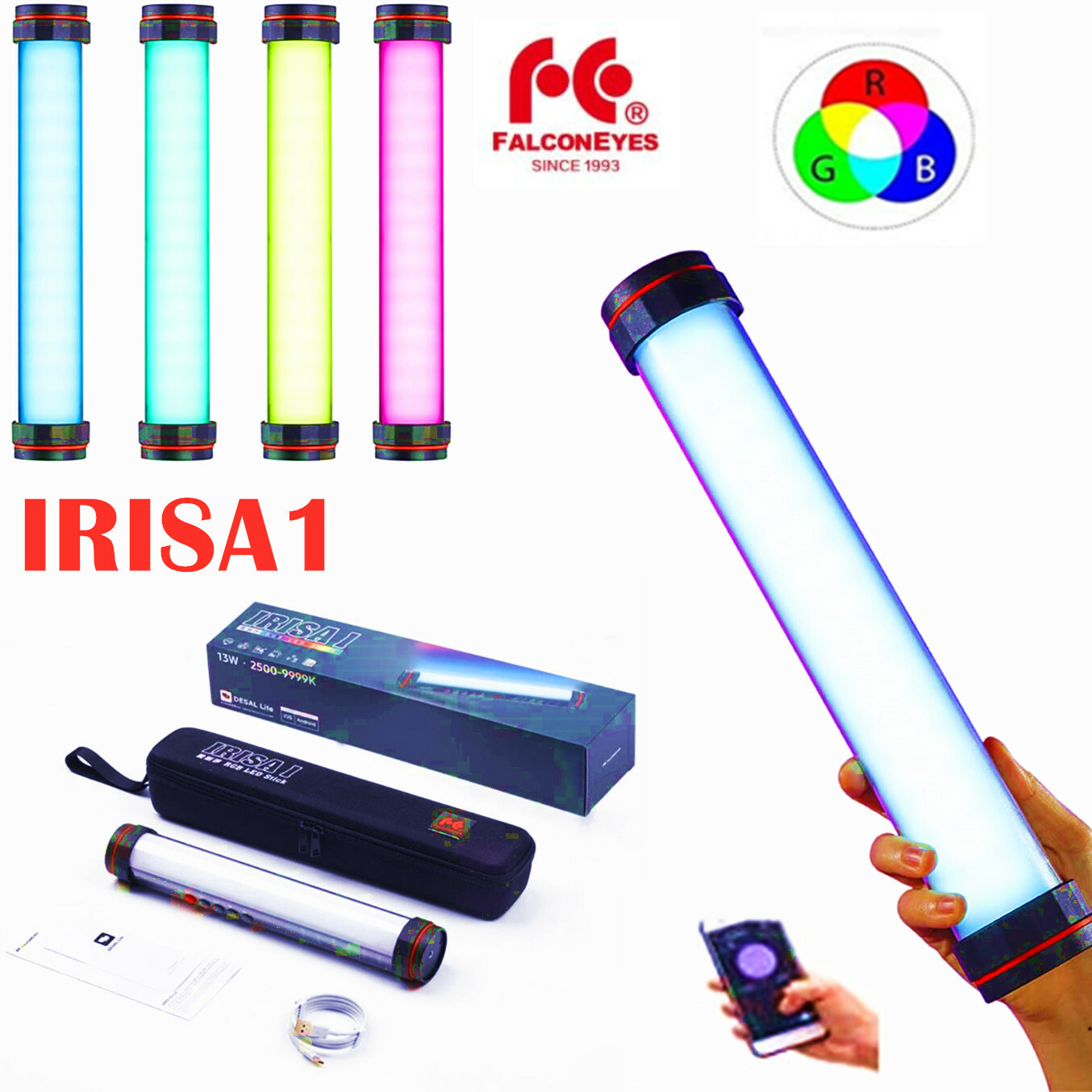 Falcon Eyes IRISA1 13W RGB handheld Led Video Light stick 2500K-9999K CCT APP