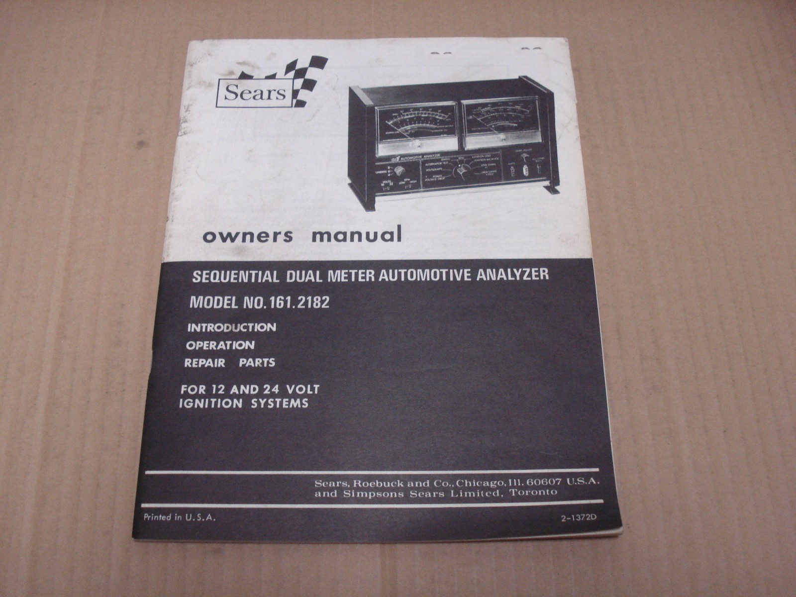 Sears Sequential Dual Meter Automotive Analyzer Owner's Manual Model 161.2182