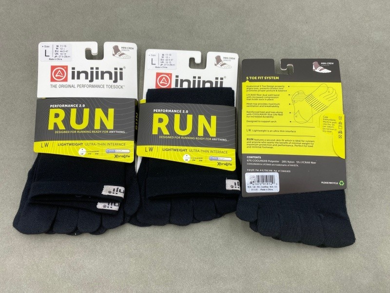 3 Pairs Men Injinji RUN Performance mini-crew Thin Toe Socks Size L Black
