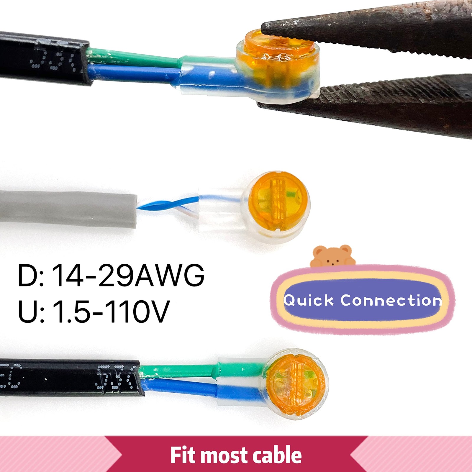 LIUJINCAN 100PCS UY2 K2 Network Cable Connectors, K2, Butt Splice