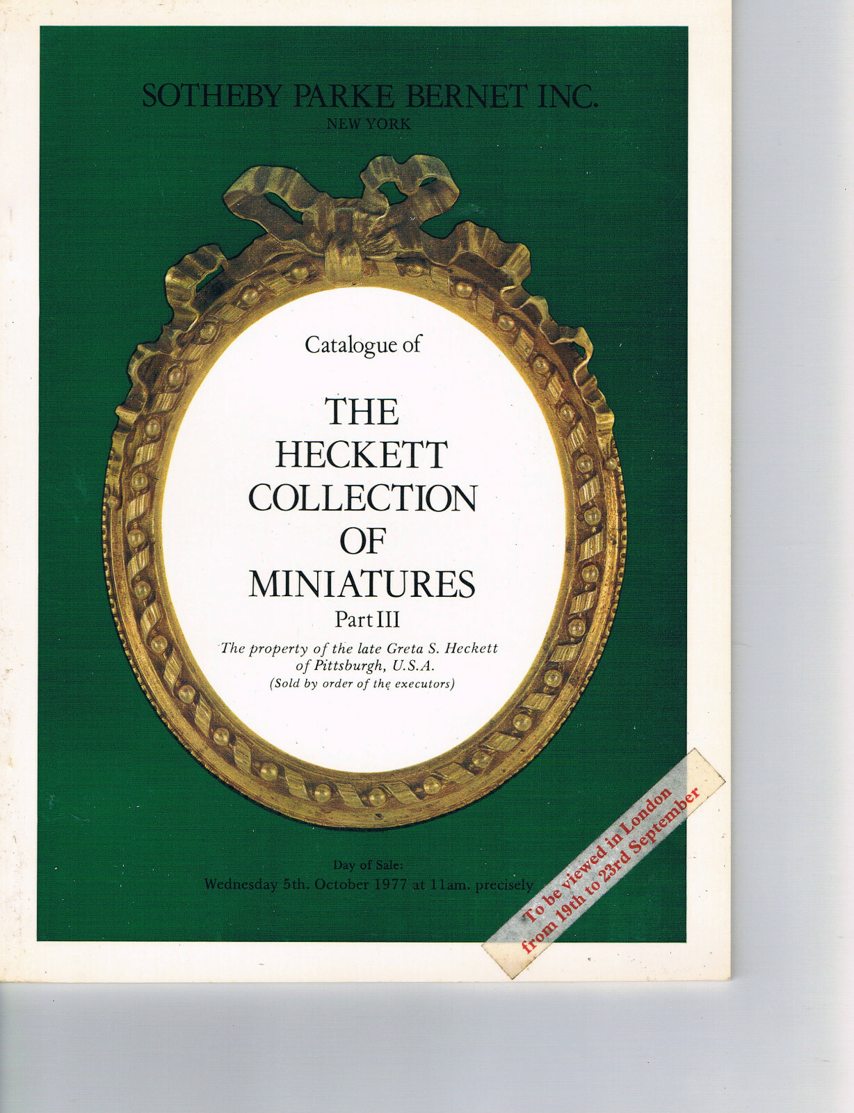 Sotheby's- Heckett Collection of Miniatures Part III - Oct 5 1977