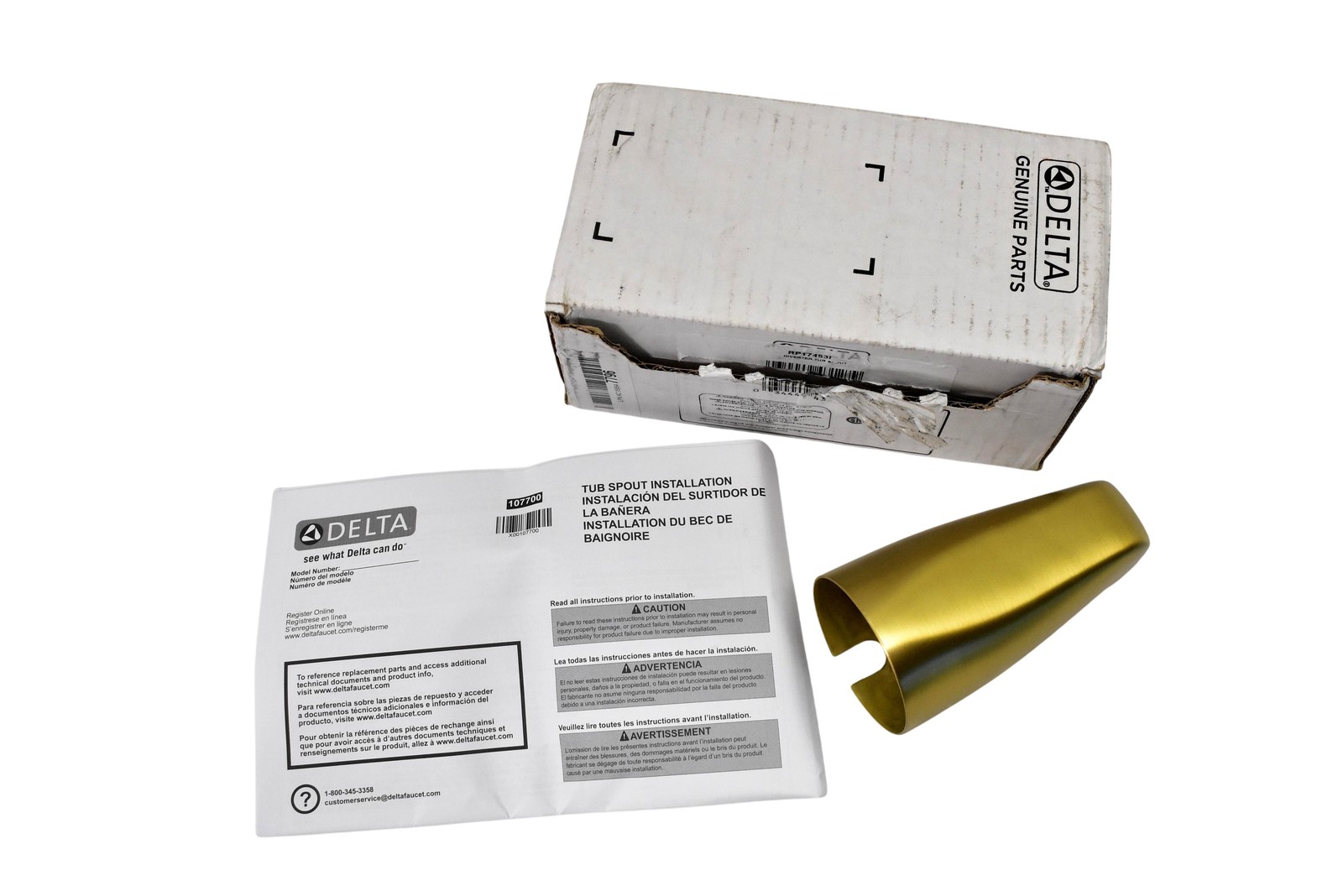 Delta RP17453PB Diverter Tub Spout Polished Brass Pull-Down Genuine Parts Bath