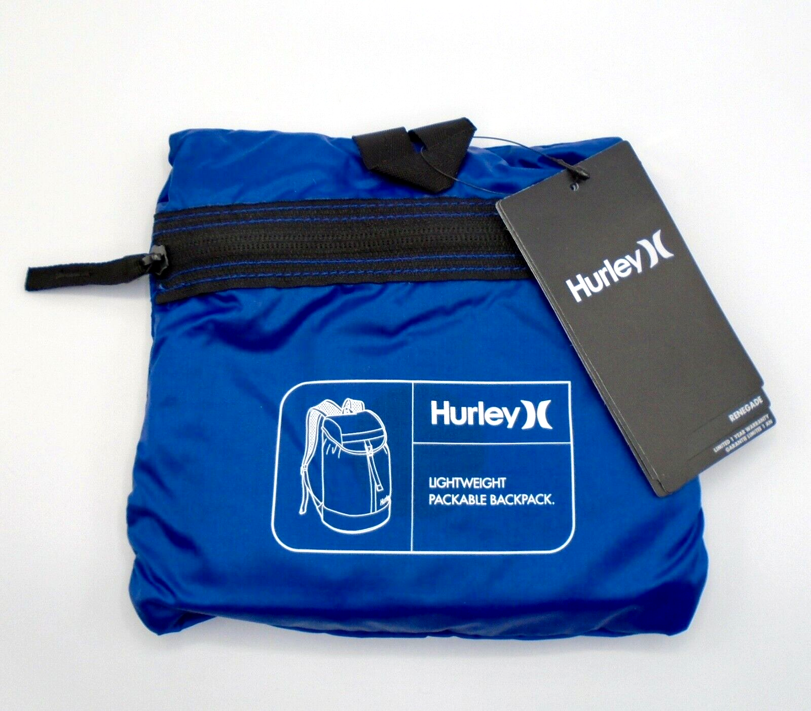 Hurley Renegade Packable BackPack Gym Bag Lightweight Blue/Black