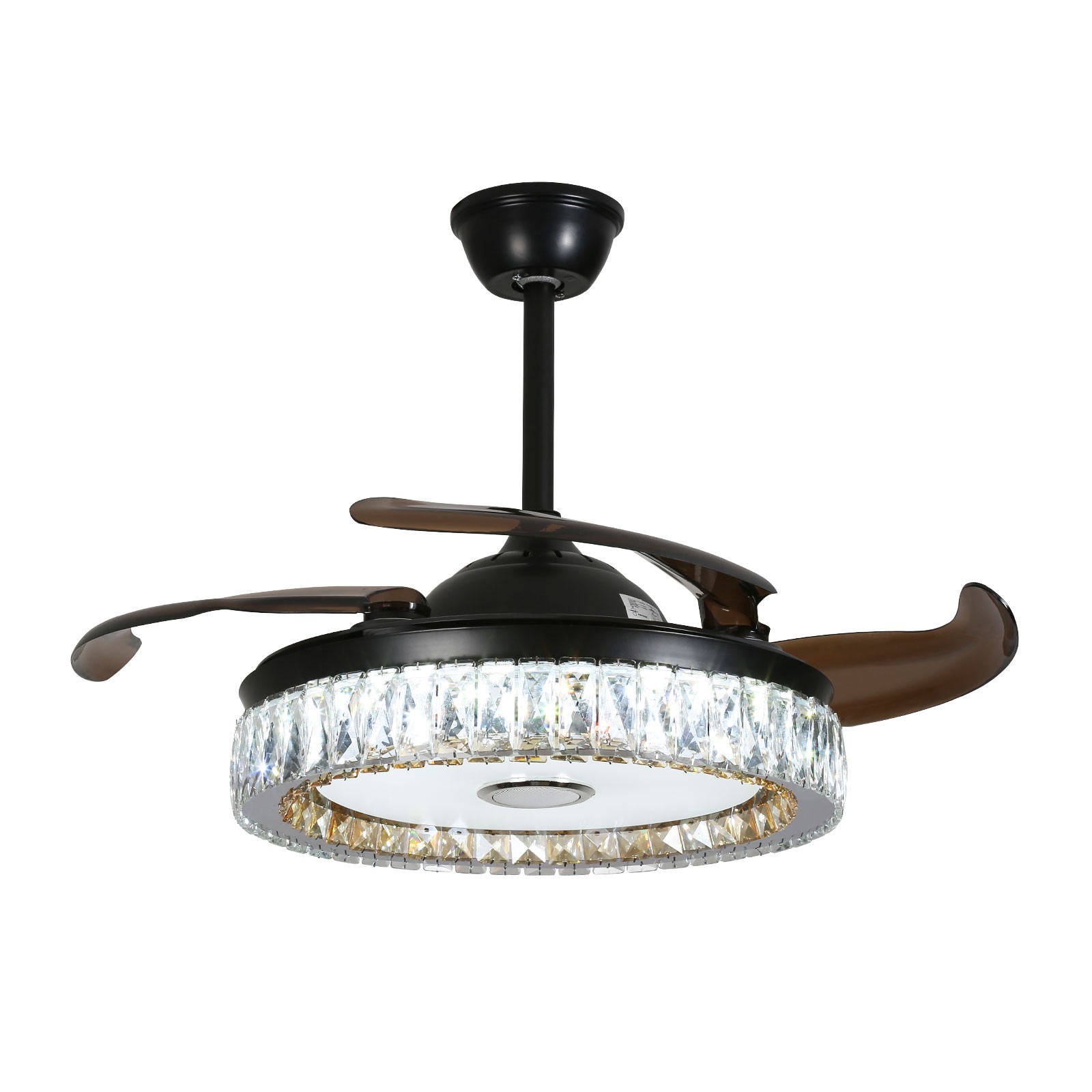 Ceiling Fan With Led Light 42 Inch Remote Control Retractable Black Crystal