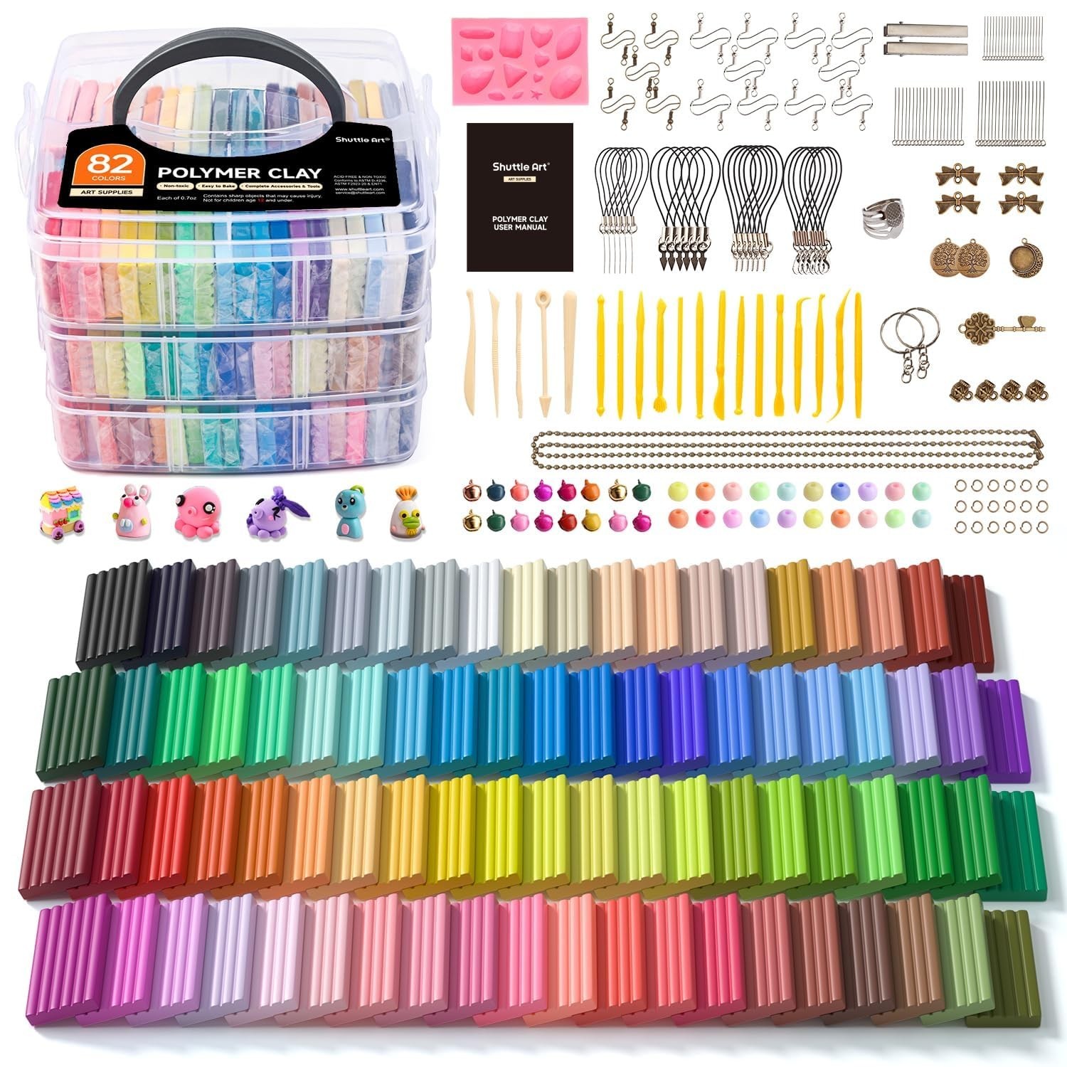 82 Colors Polymer Clay Kit - Oven Bake Modeling Clay, 19 Tools & 16 Accessories,