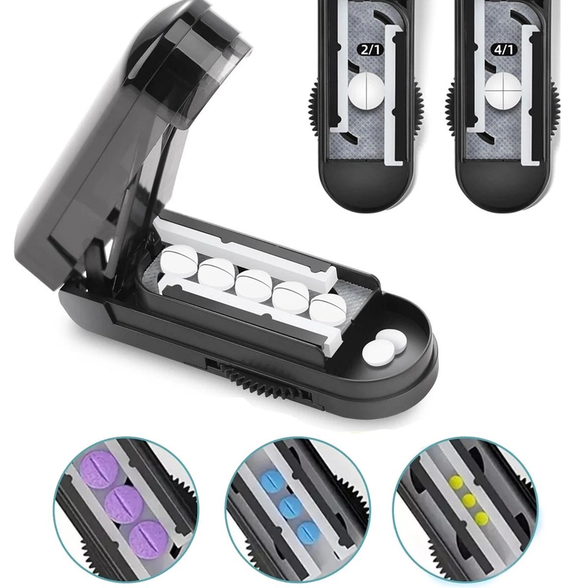 Pill Tablet Cutter Splitter Blade Box Case For Small / Large Pills Fast Easy Cut