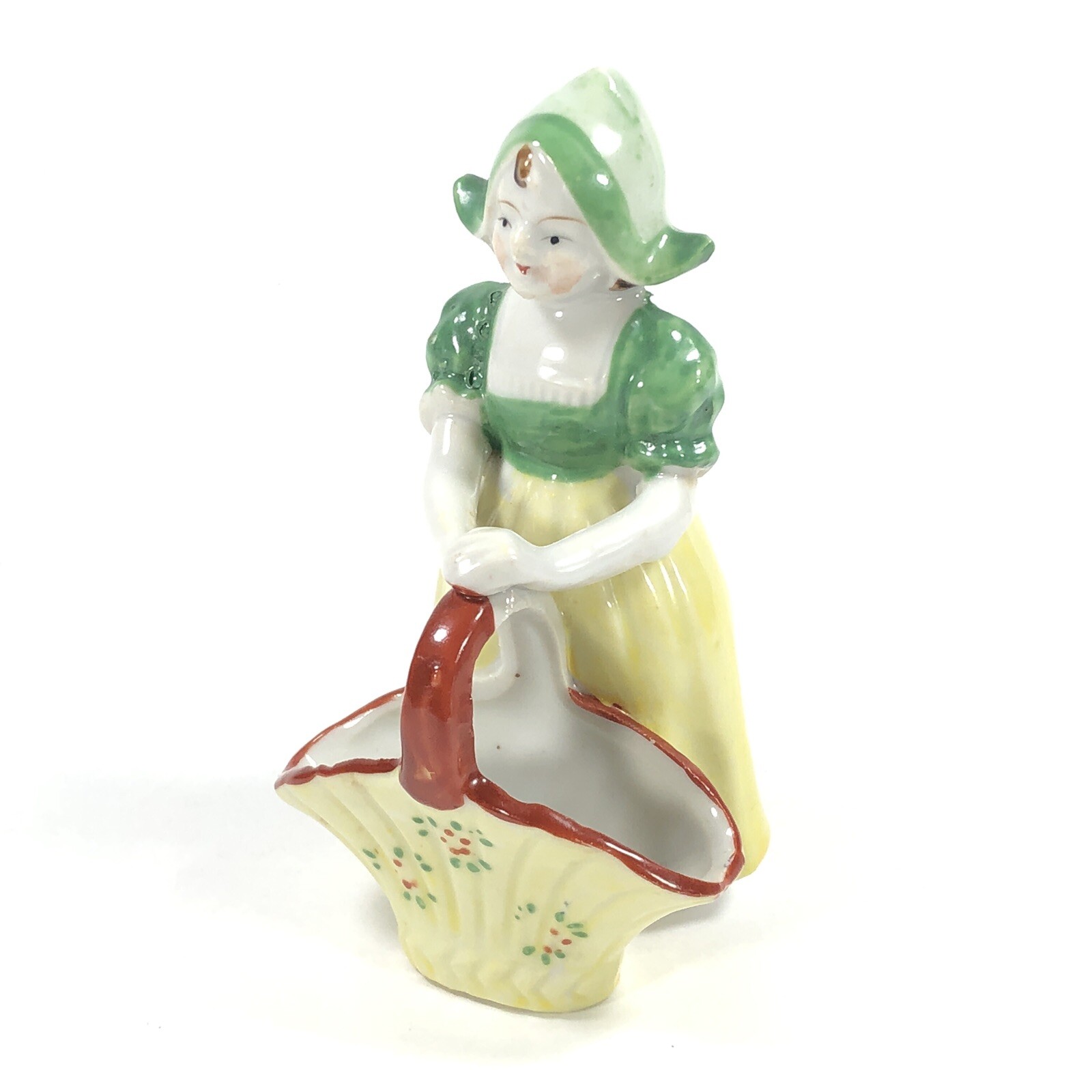 Vintage Occupied Japan Small Lady With Planter Basket Figurine Porcelain