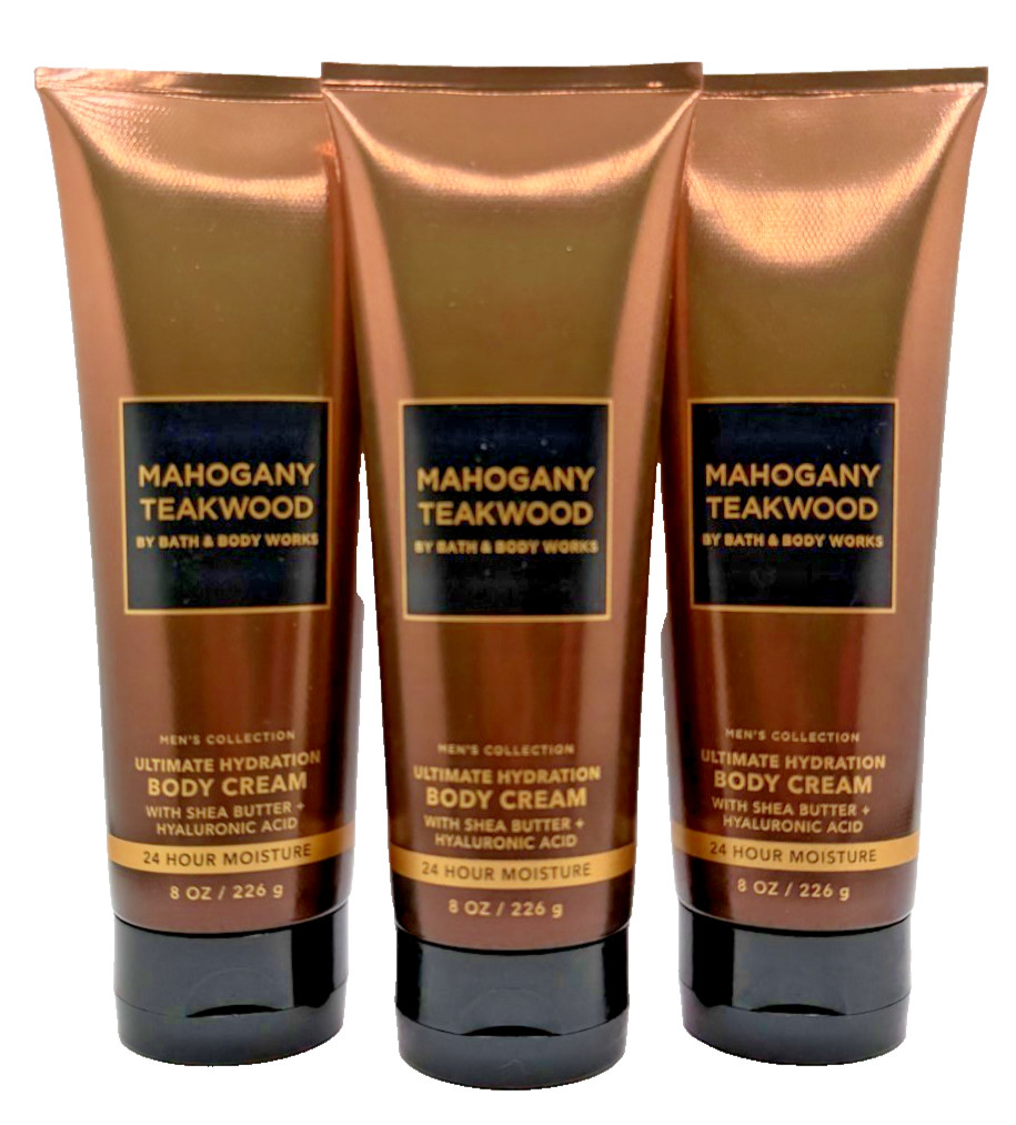 NEW Bath & Body Works Lot of 3 Tubes Men's Mahogany Teakwood Body Cream 8 oz