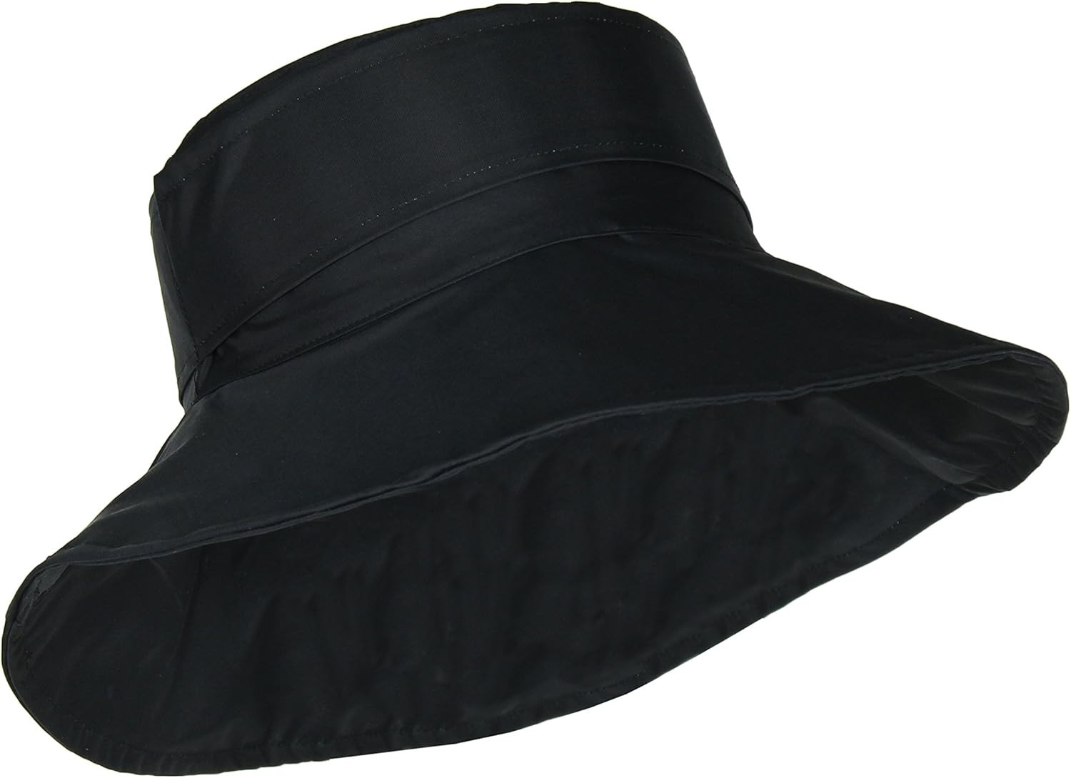 FLH Cute Bucket Rain Hat w/Buckle Accent, 3.5 inch Wide Brim, One Size, Black