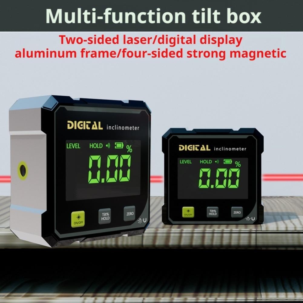 4-Sided Magnetic Digital Angle Finder 360° LCD Laser Protractor Gauge