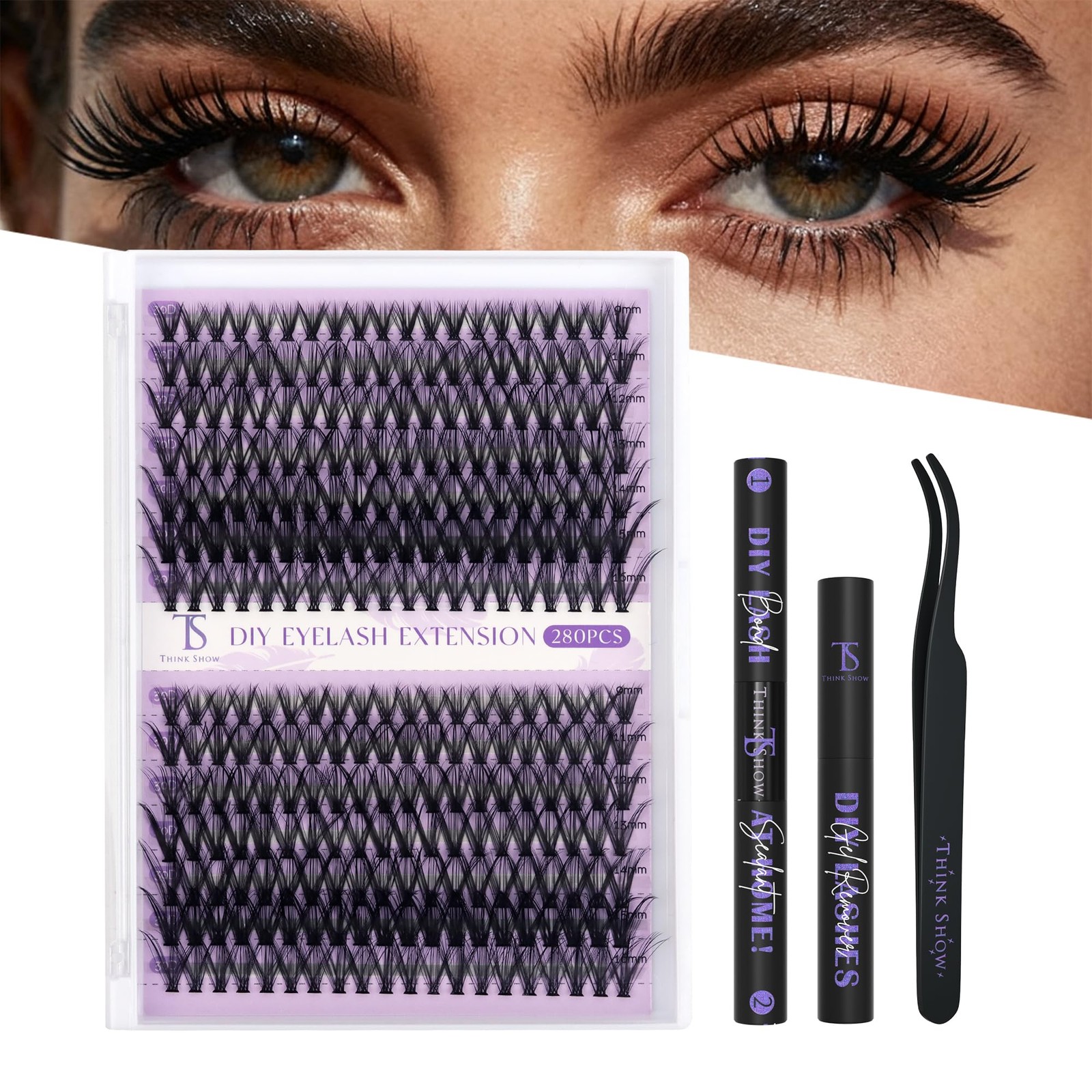 Lash Clusters Kit DIY Eyelash Extension with Bond and Seal 30D, Black