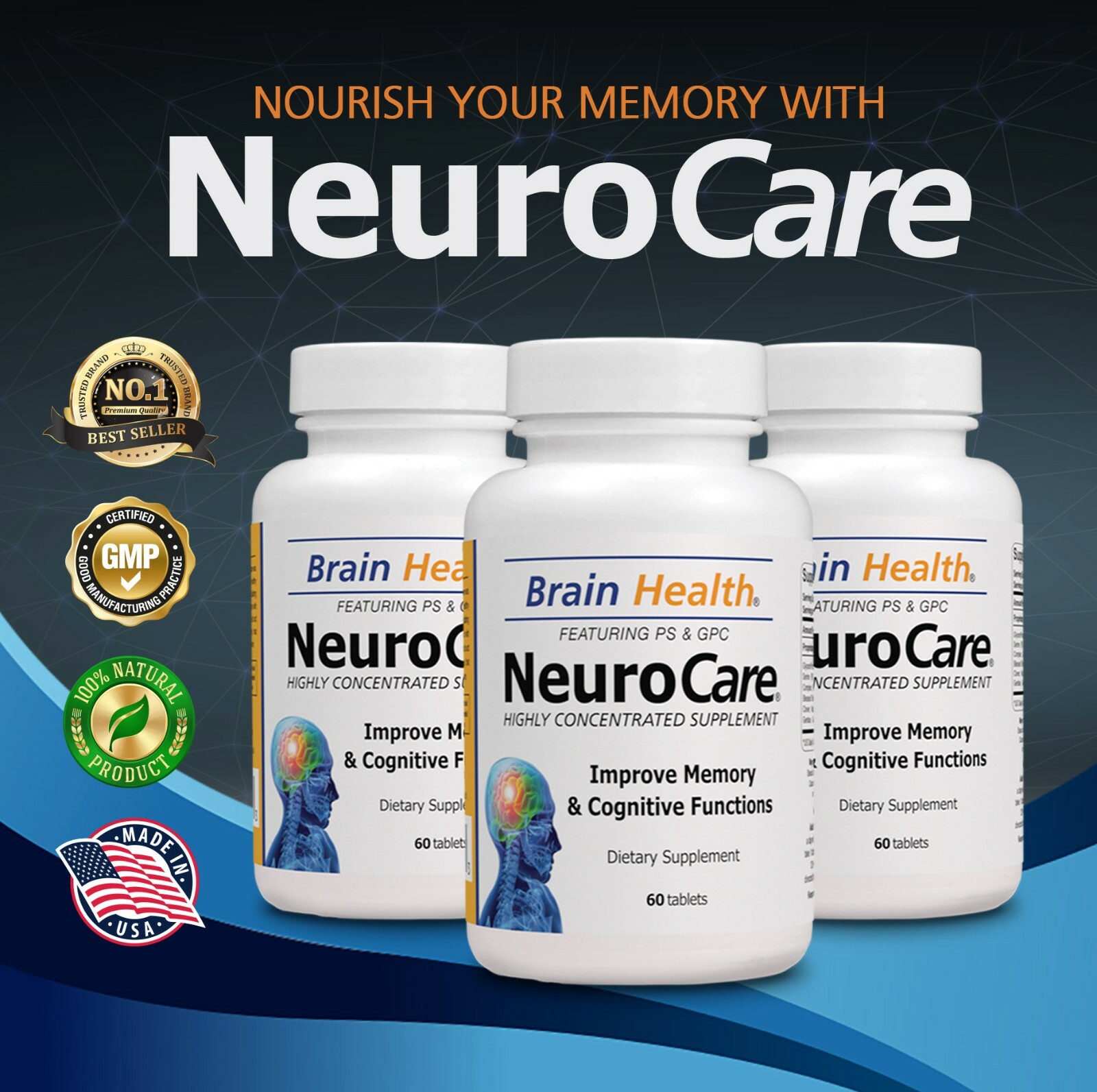 NeuroCare Natural Brain Health Supplement Support, Highly Concentrated Tablets