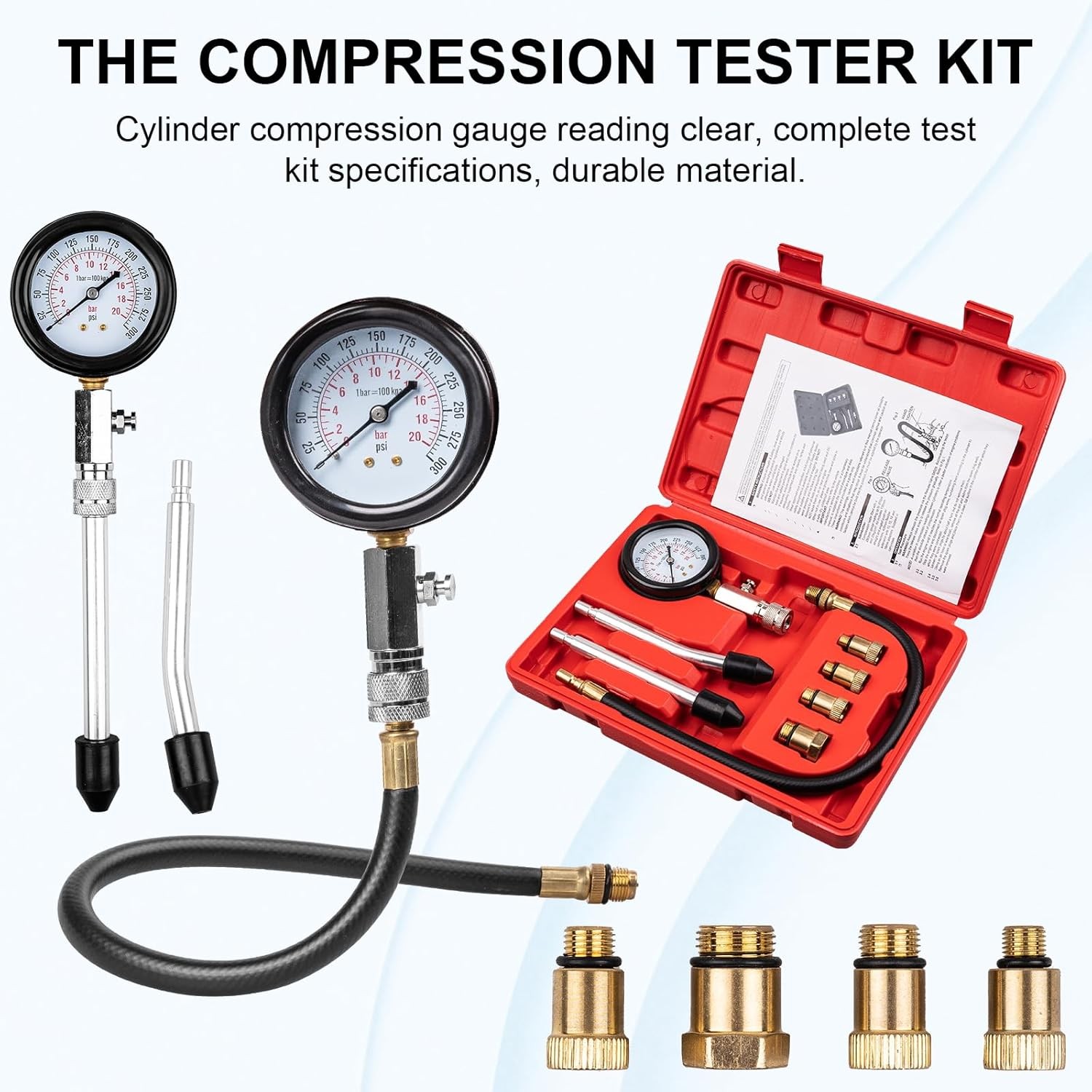 Engine Cylinder Compression Gauge Tester Kit Gas Engine Diagnostic Testing Tool.