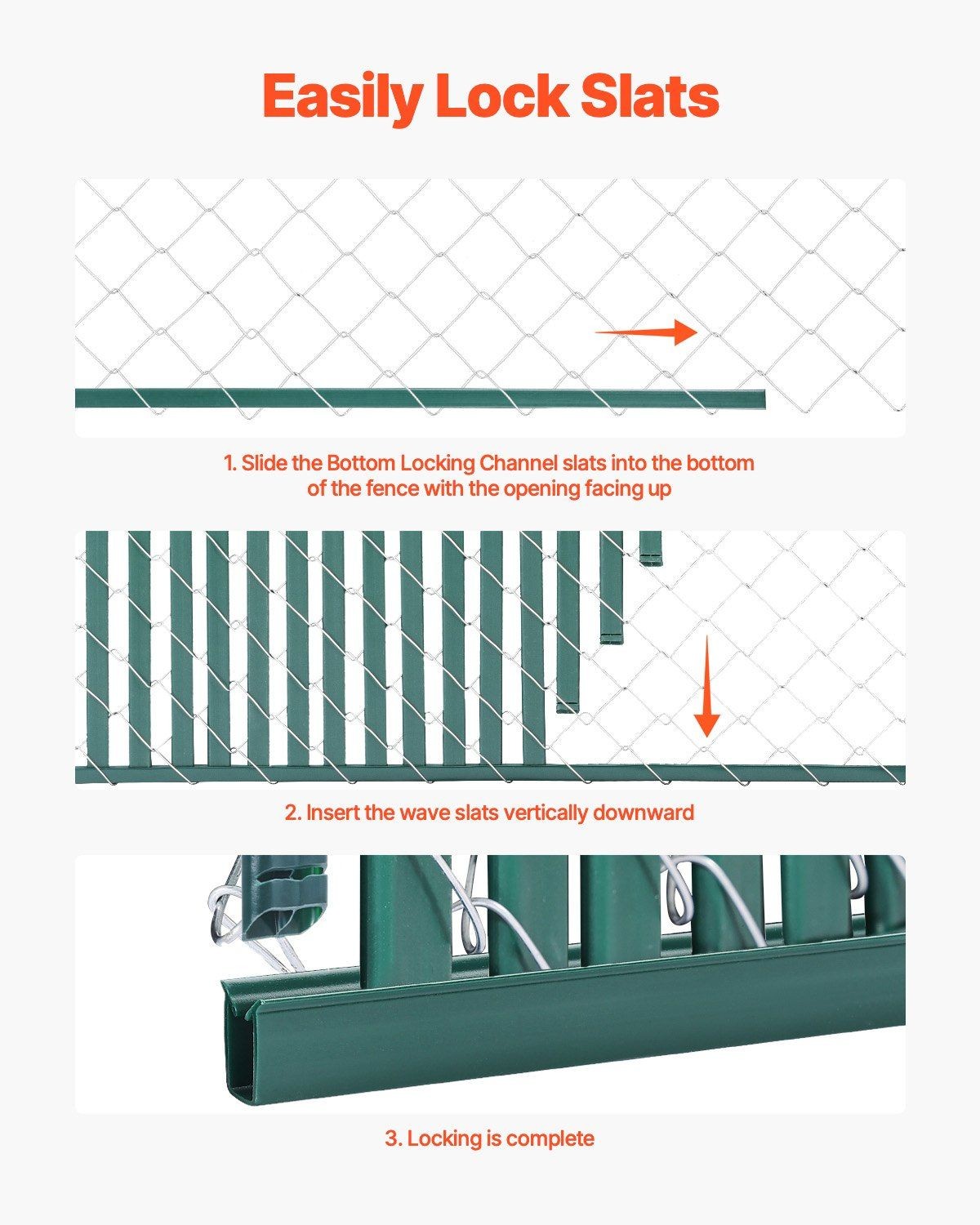 Double-Wall 44.5in HDPE Bottom-Locking Chain Link Privacy Slats Green