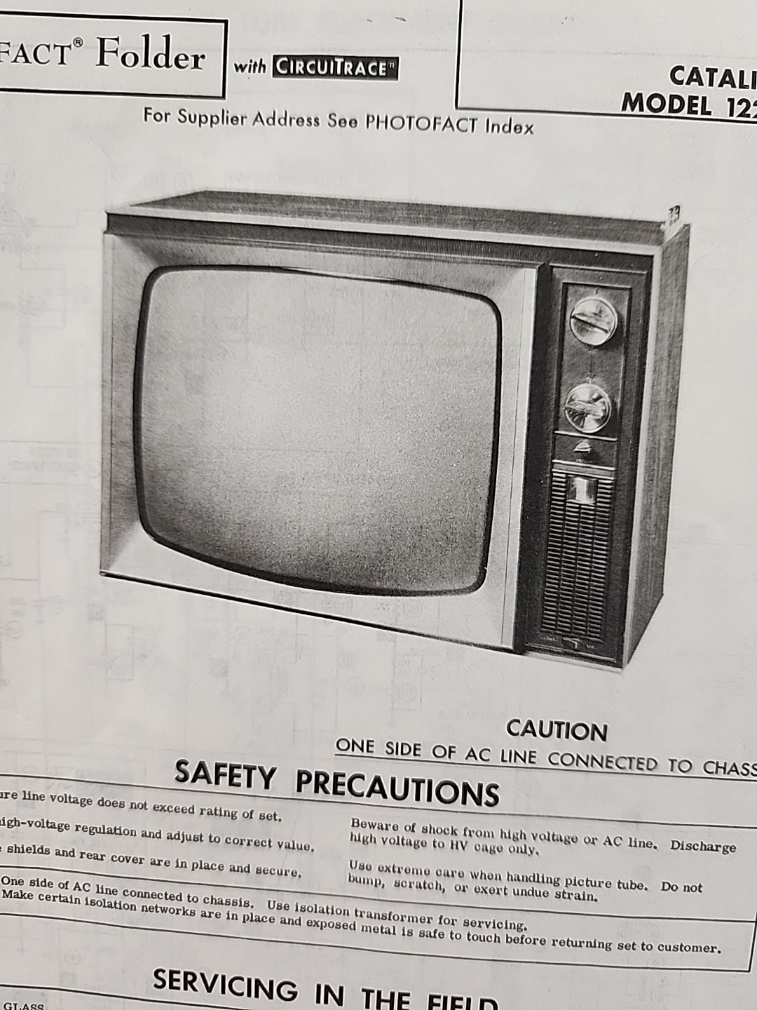 Sams Photofact Repair Service Parts Manual For Catalina Model 122-732B TV