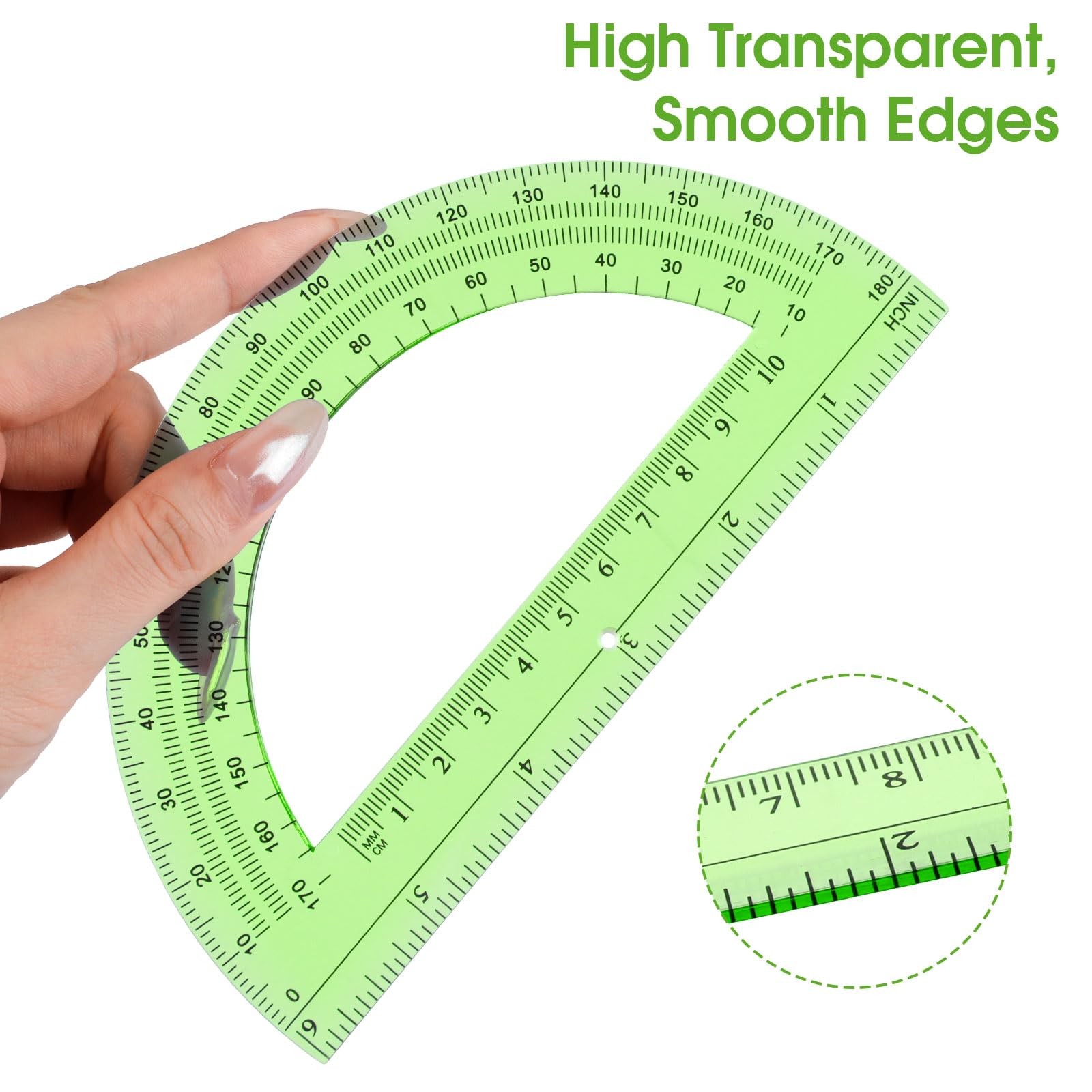 10 PCS Clear Protractor 6 Inch Plastic 180 Degrees Math Geometry Tool Green
