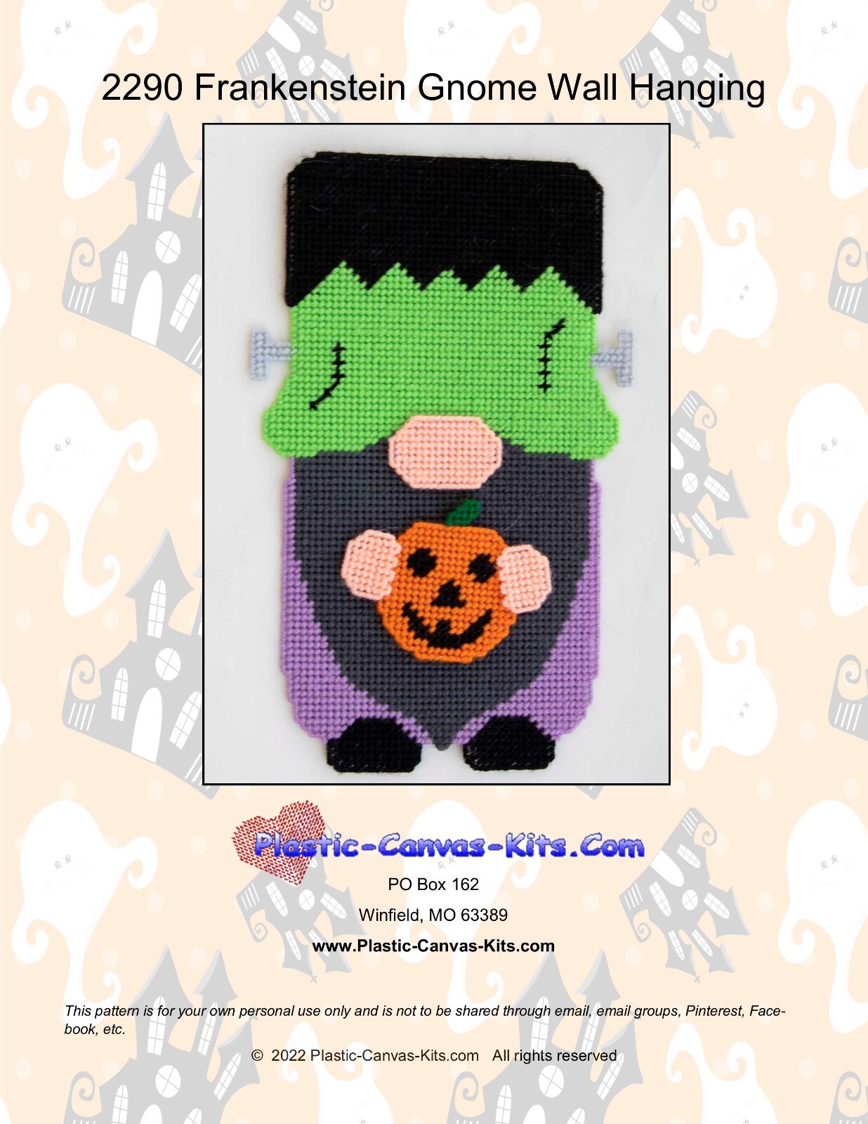 Frankenstein Gnome Wall Hanging-Plastic Canvas Pattern or Kit
