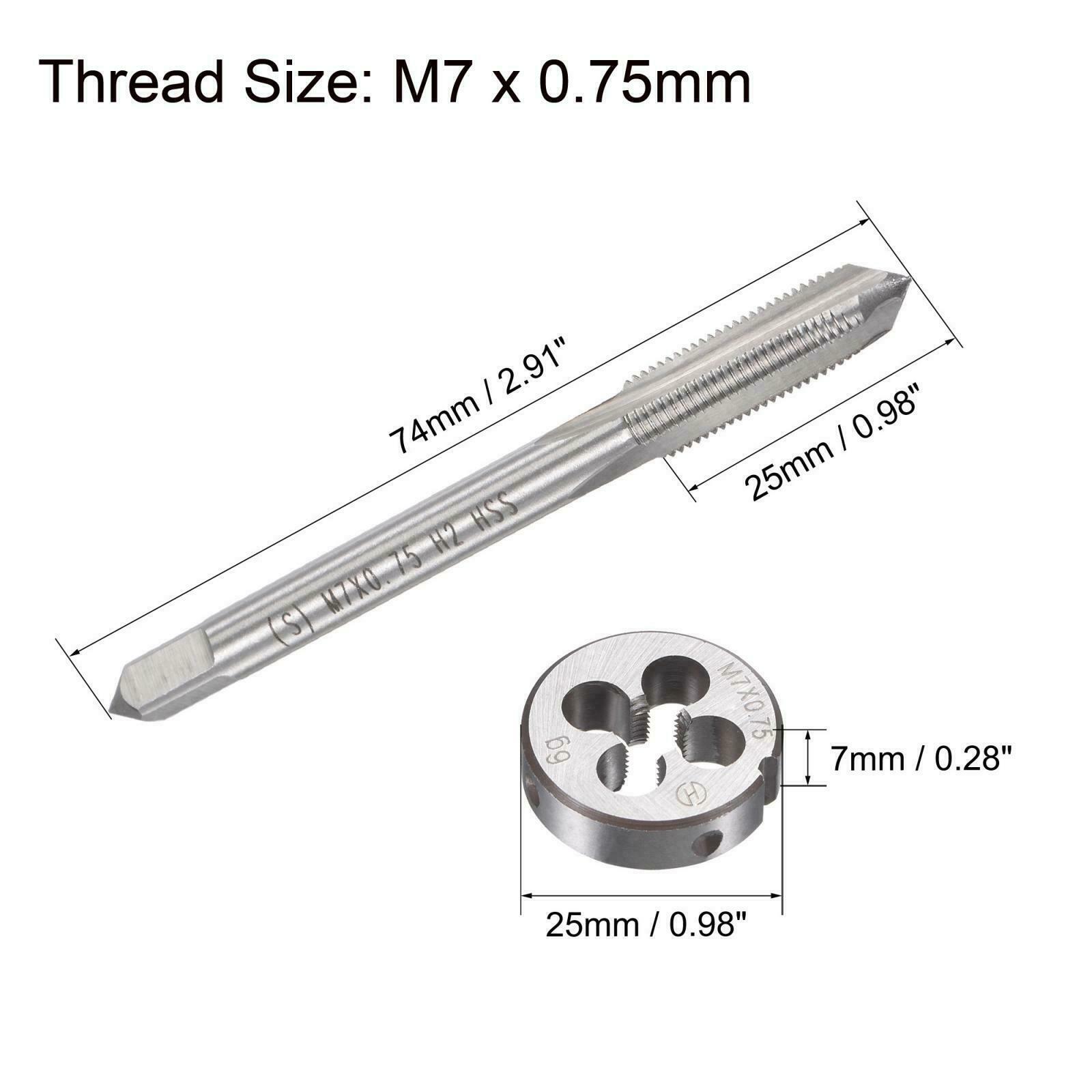 M7 x 0.75mm Metric Tap and Die Set HSS Machine Thread Tap with Round Die