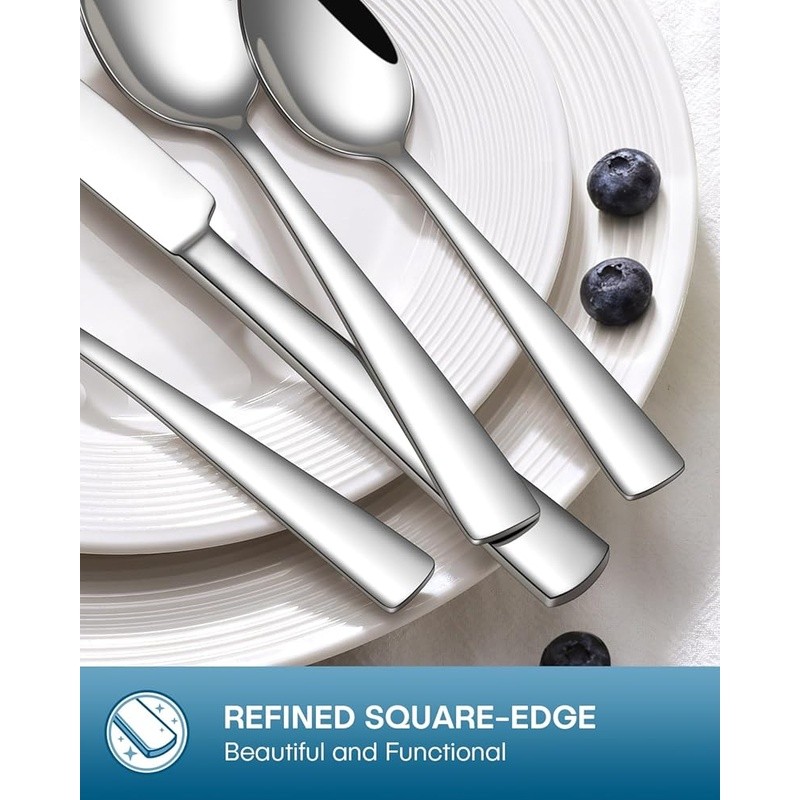 Stainless Steel Silverware Set 20 Pieces Ergonomic Modern Flatware Home Dining
