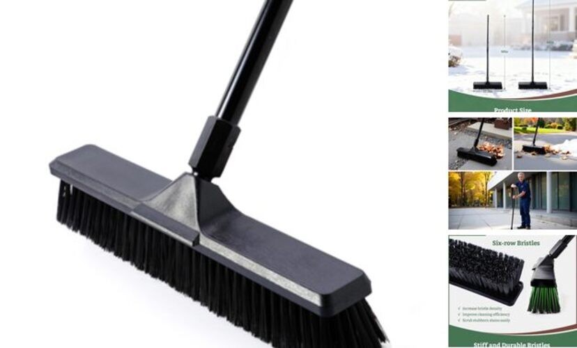 18" Push Broom for Deck Driveway Patio Garage | Black 18" Wide Push Broom