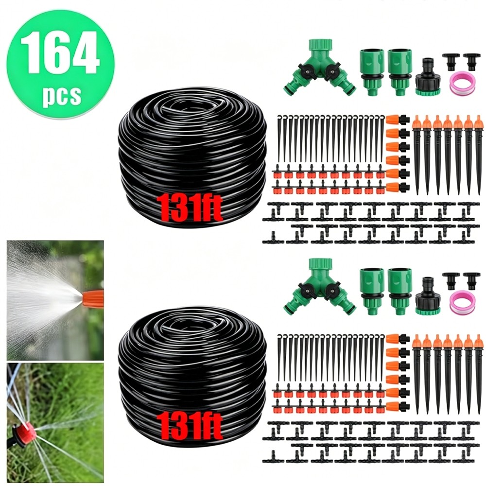 164pcs 262ft Drip Irrigation System Plant Self Garden Watering Hose Spray Kit