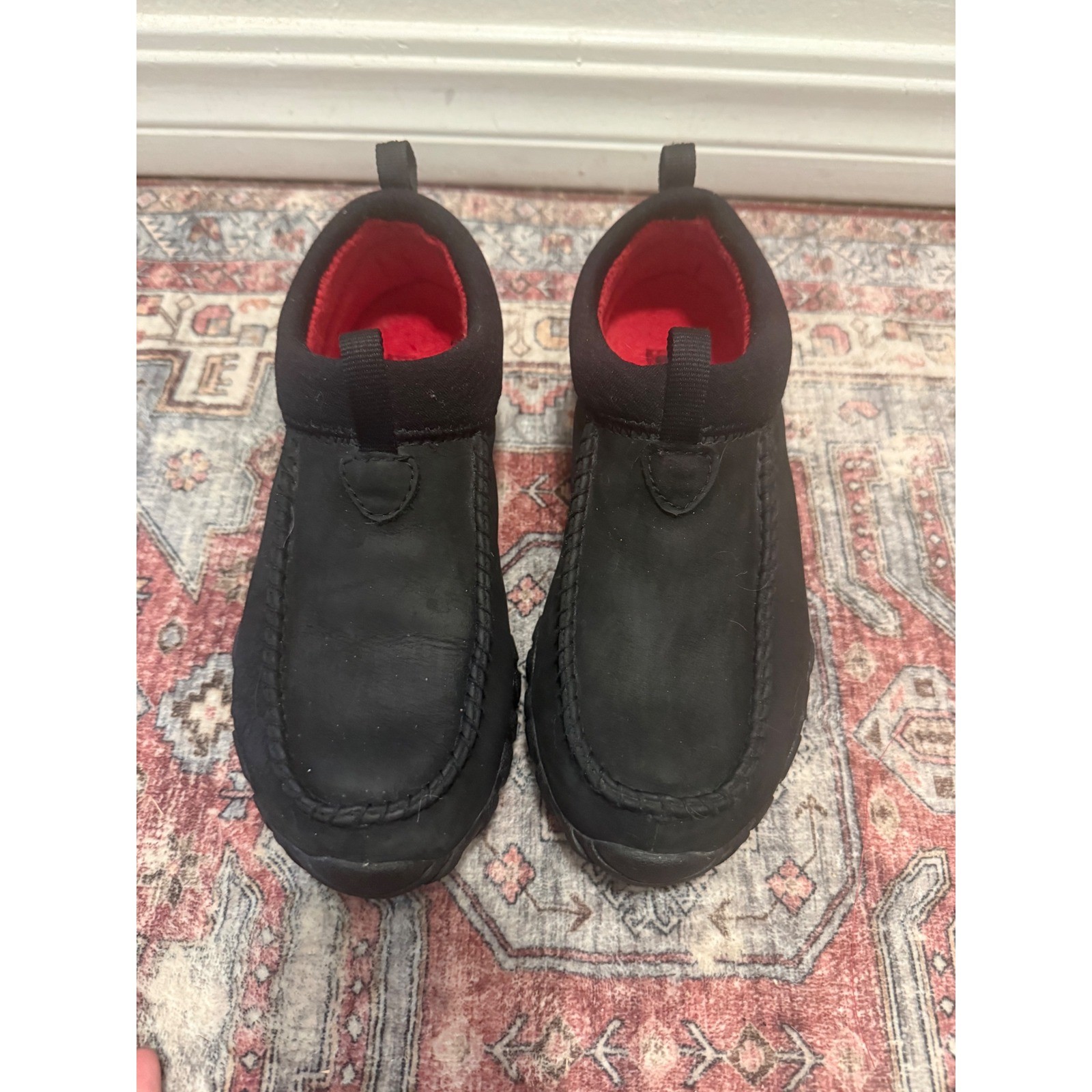 Teva Women Black Leather Fleece Lined Slip On Moc Toe Shoes F3003E Size 8