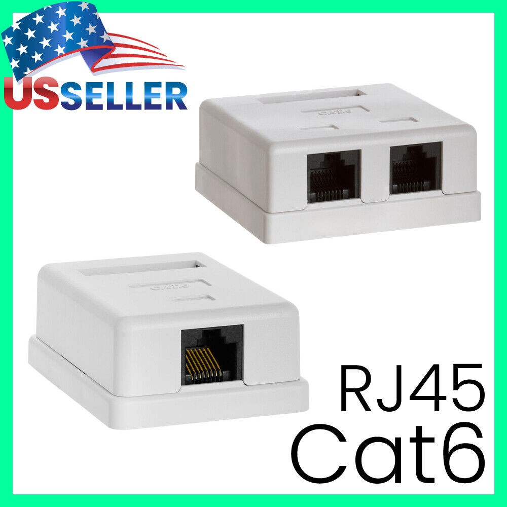 Cat6 RJ45 Surface Mount Box Single or Double Female Ports White
