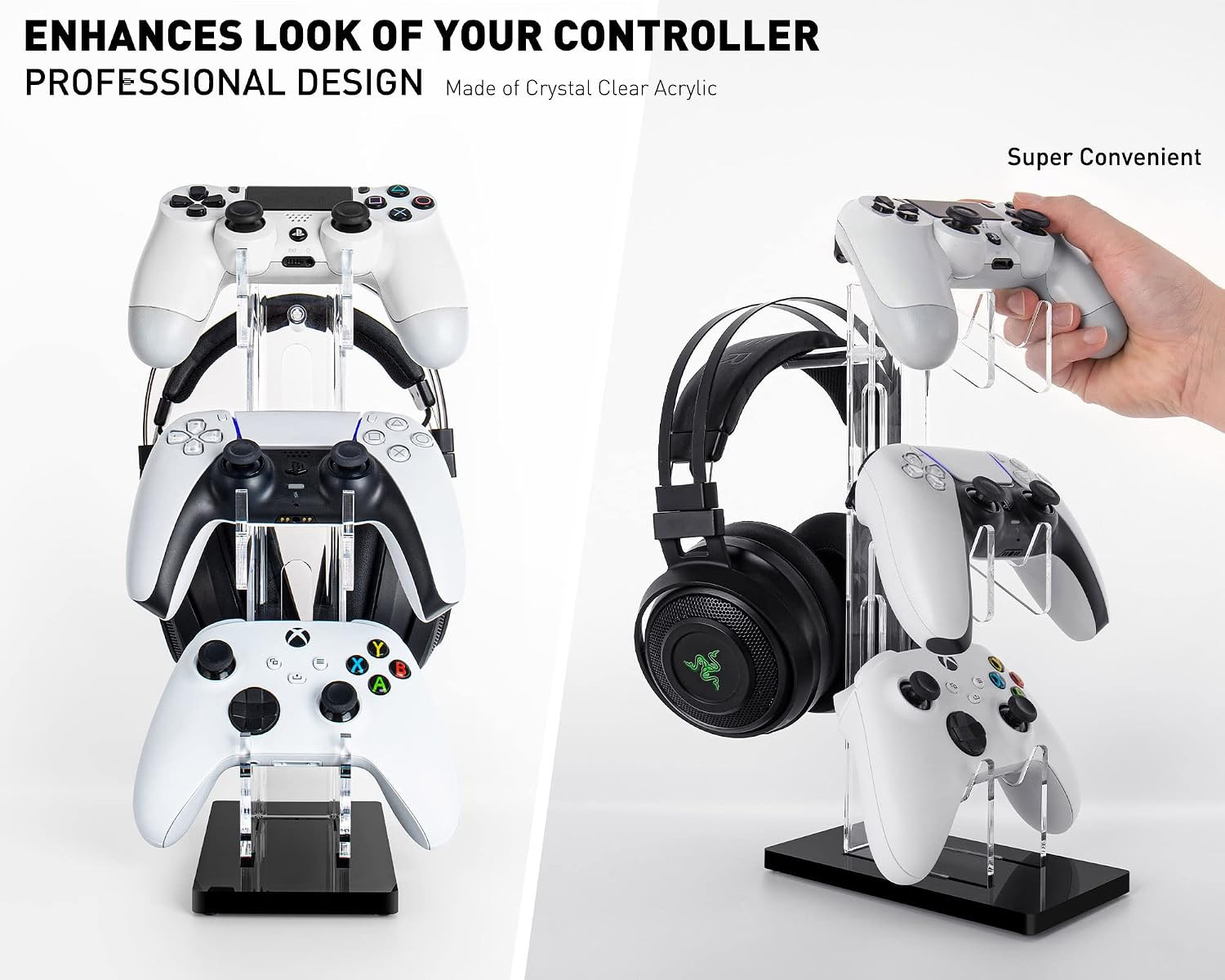 Controller Stand Headset Stand, 3 Tier Acrylic Gaming Controller Holder