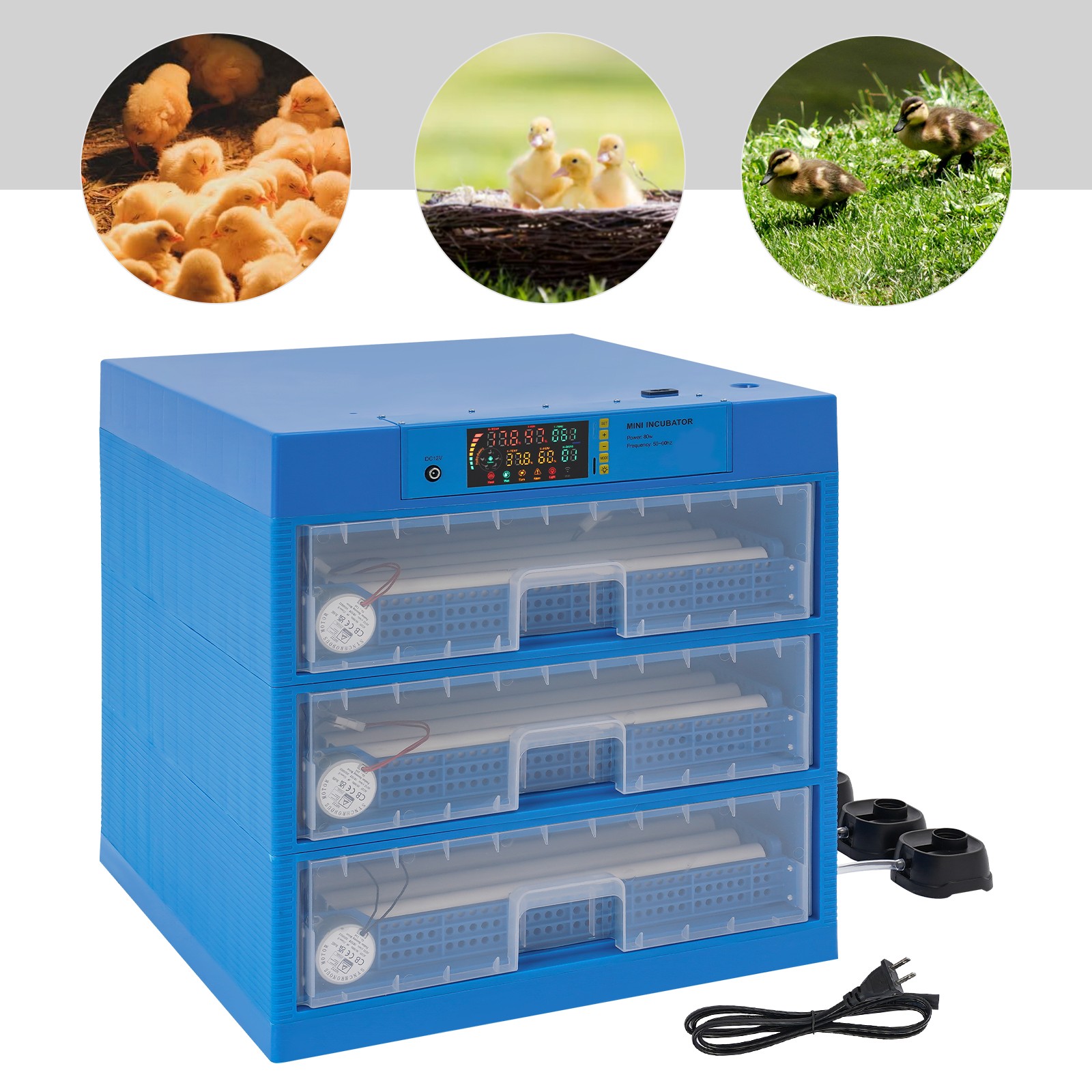 Automatic Egg Incubator 150-180 Eggs, Auto Turning, LED Display, Blue