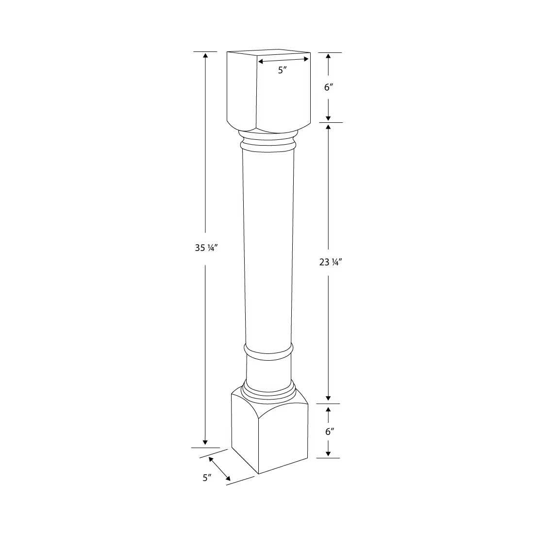 Outwater 35-1/4" H x 5" W Hardwood Round Island Leg (4 Pack)
