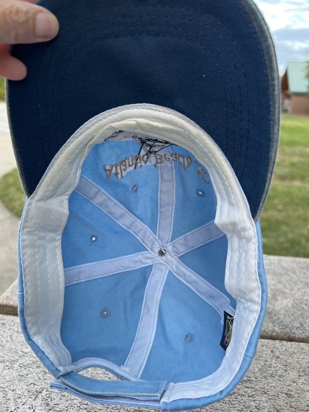 Atlantic Beach With Embroidered fishing Boat Hat Cap with Light Blue, Adj EDU